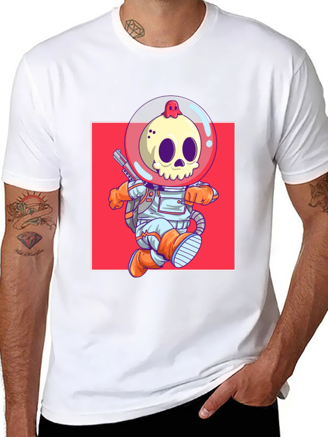 Camiseta Negra con Dise?o de Astronauta Esqueleto