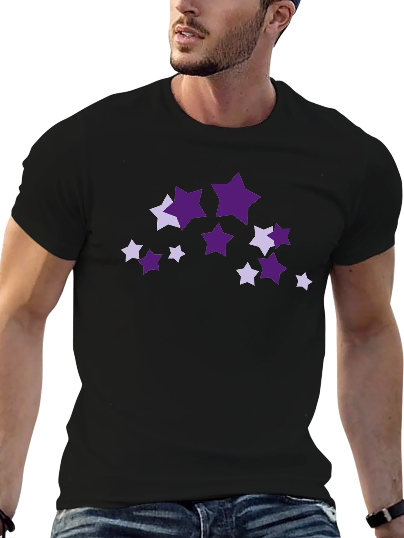Camiseta Negra con Estrellas P¨²rpuras