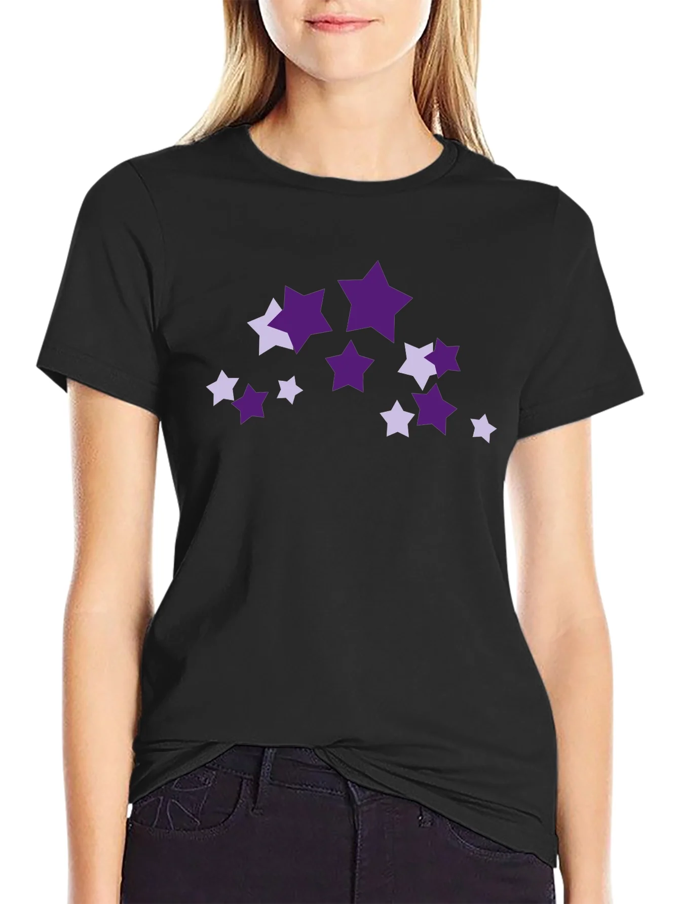Camiseta Negra con Estrellas P¨²rpuras