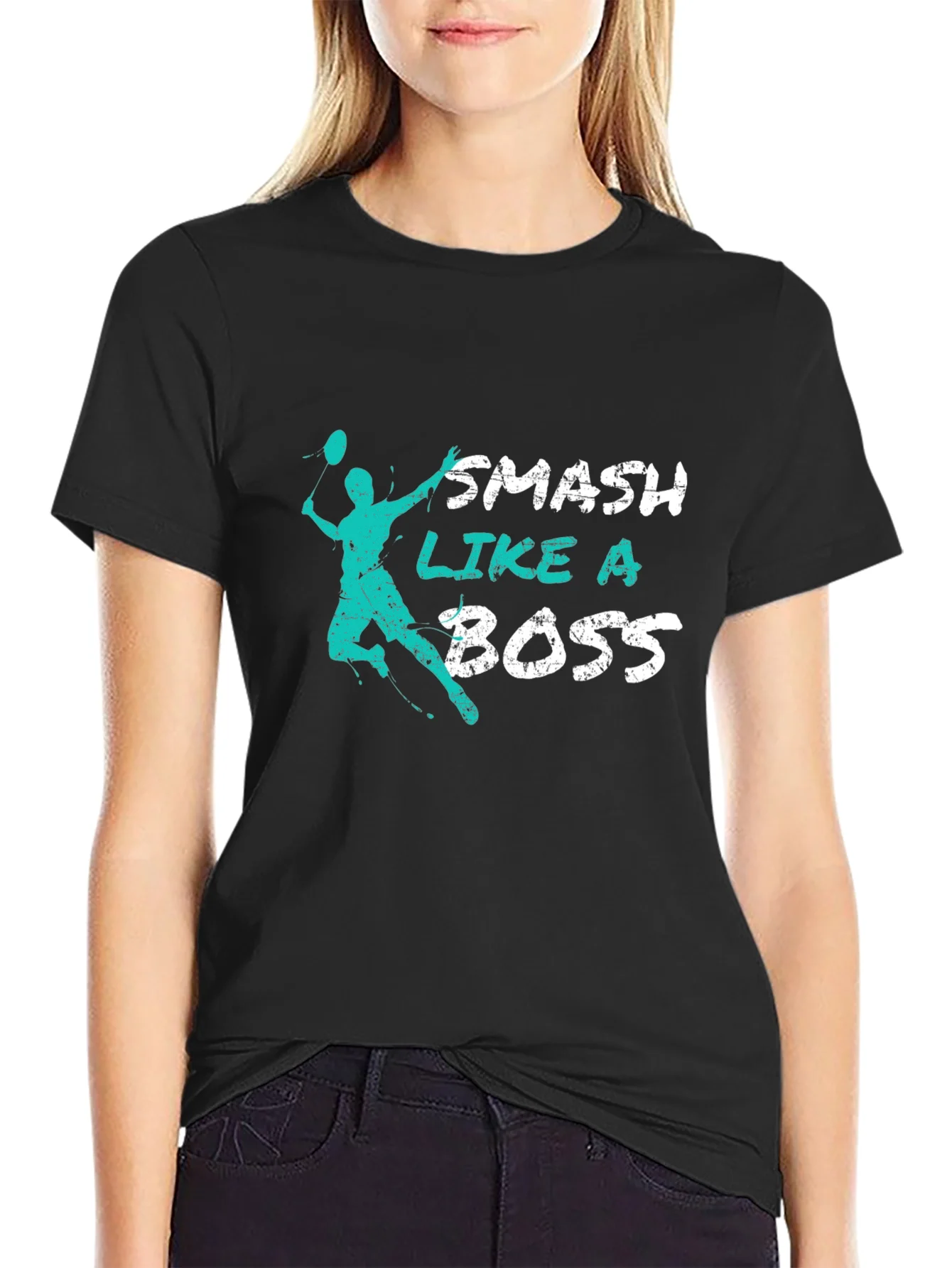 Camiseta Negra Smash Like a Boss para Badminton