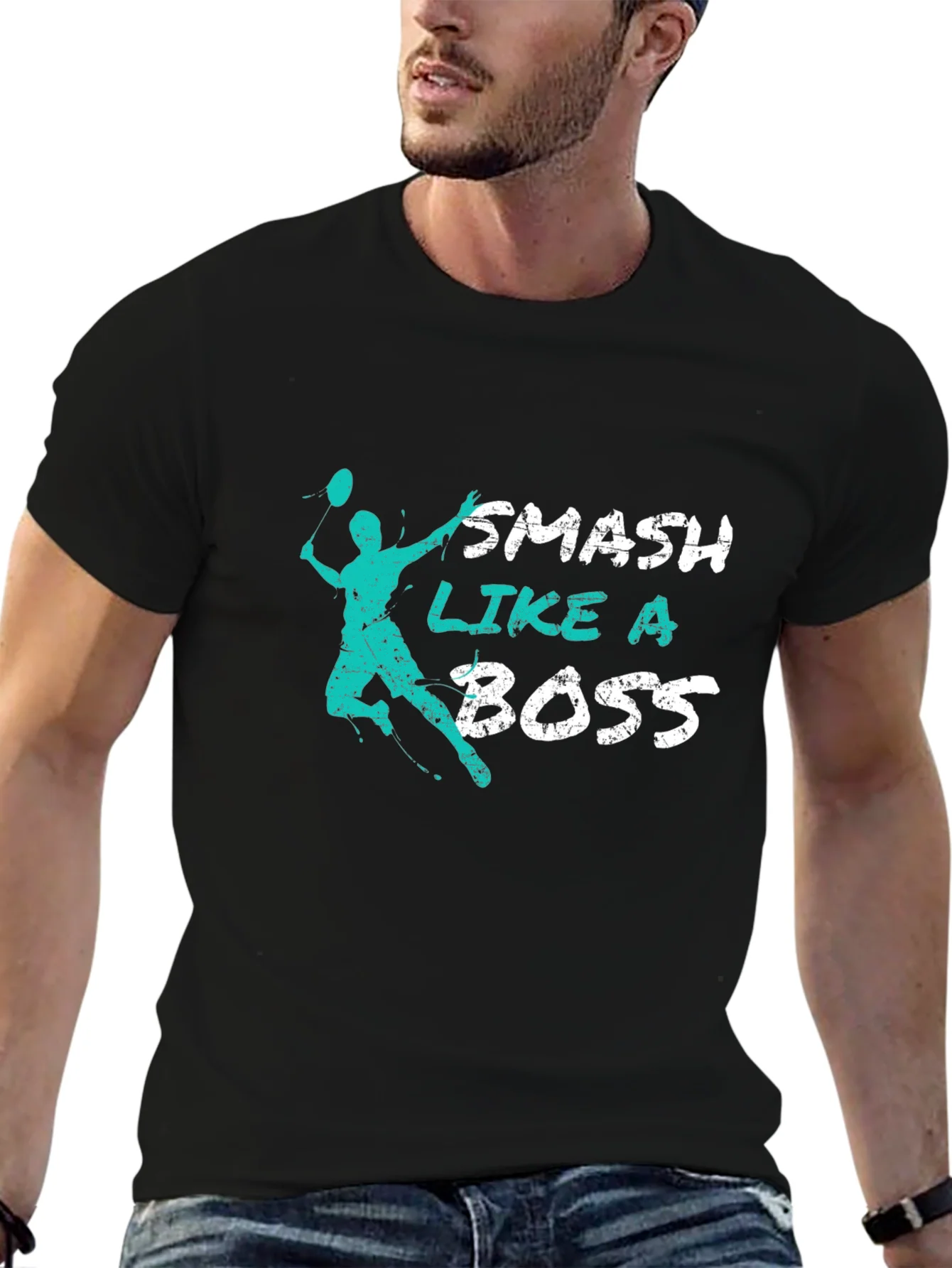 Camiseta Negra Smash Like a Boss para Badminton