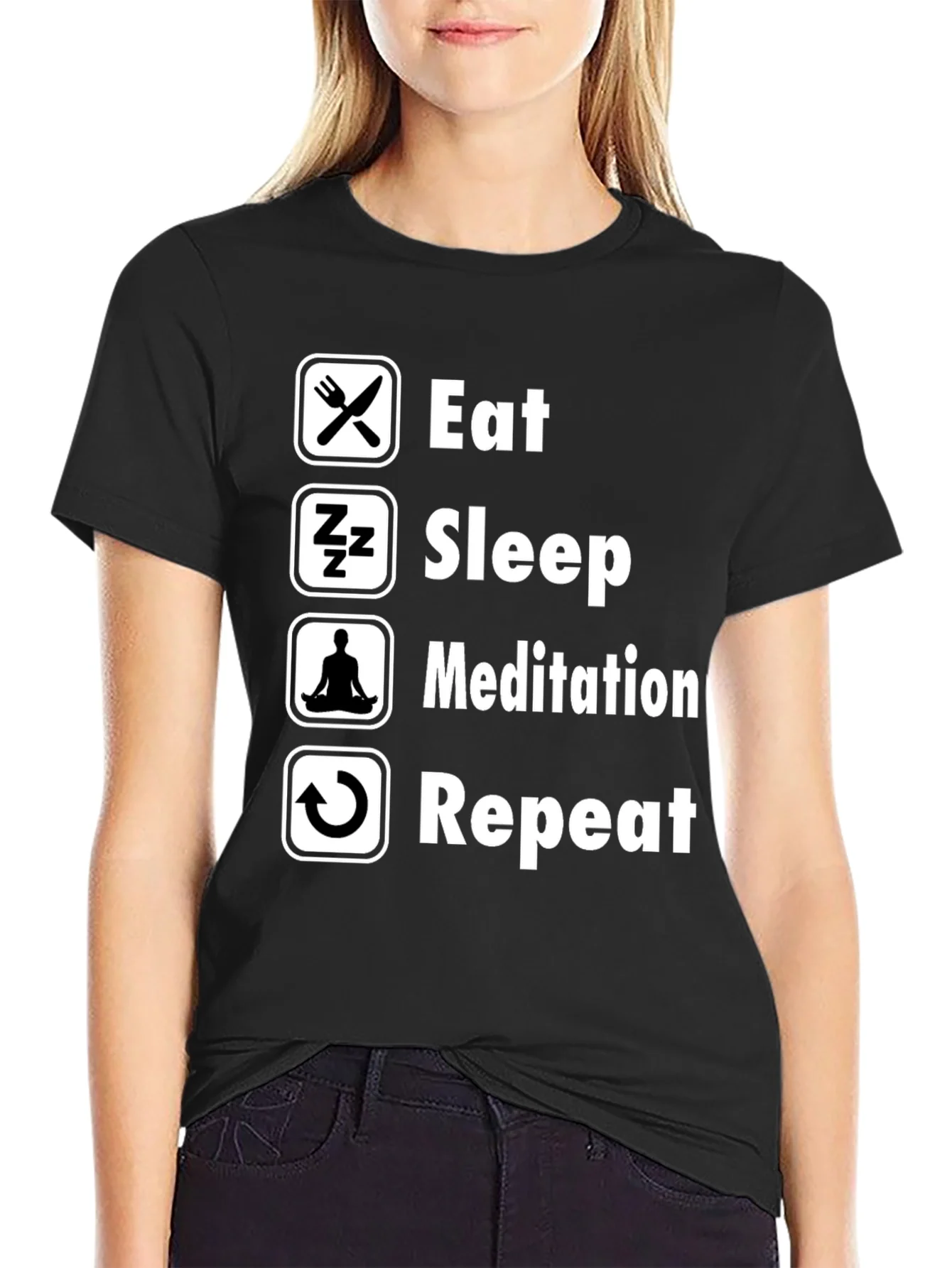Rebbecca Eat Sleep Meditation Repeat Graphic Tee