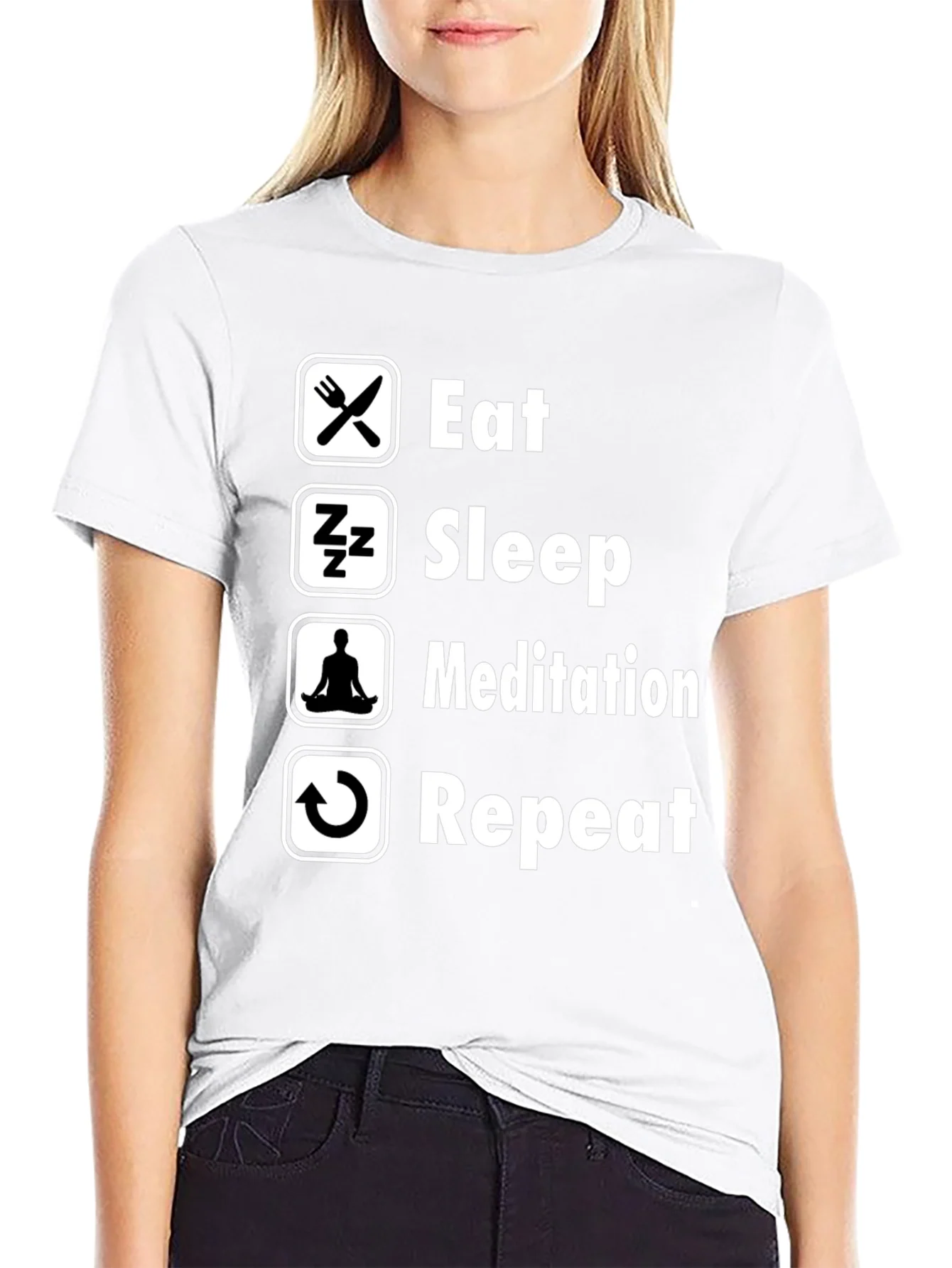 Rebbecca Eat Sleep Meditation Repeat Graphic Tee