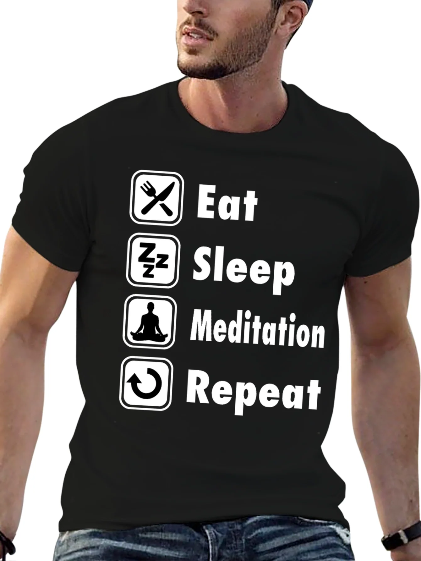 Rebbecca Eat Sleep Meditation Repeat Graphic Tee