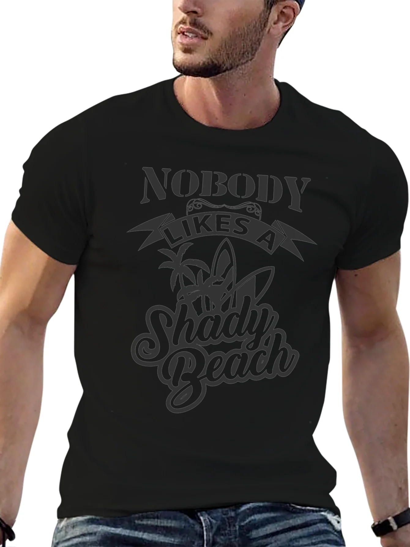 Rebbecca Shady Beach Graphic Tee - Mens Black T-Shirt