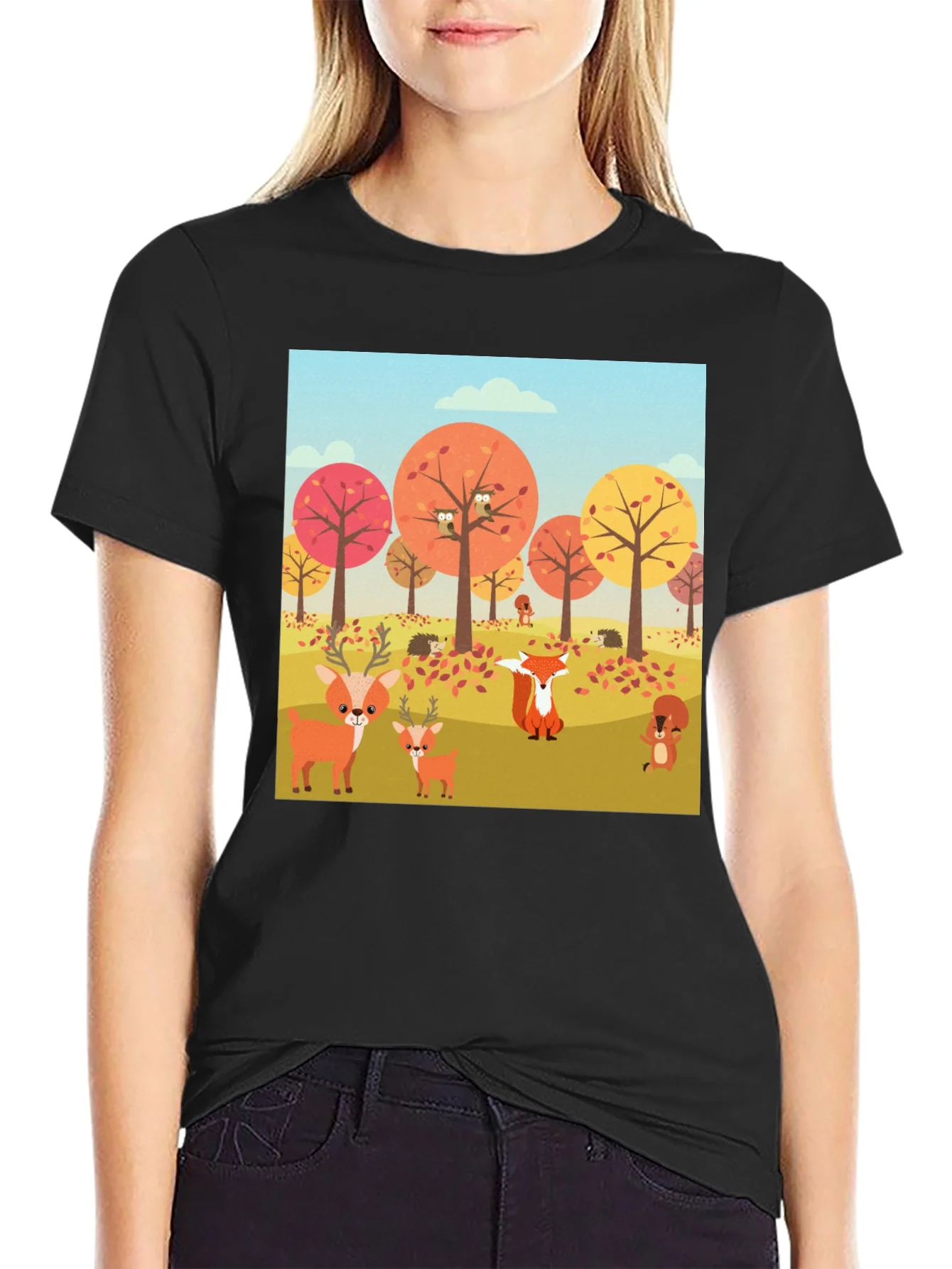 Rebbecca Autumn Forest Animals Graphic T-Shirt