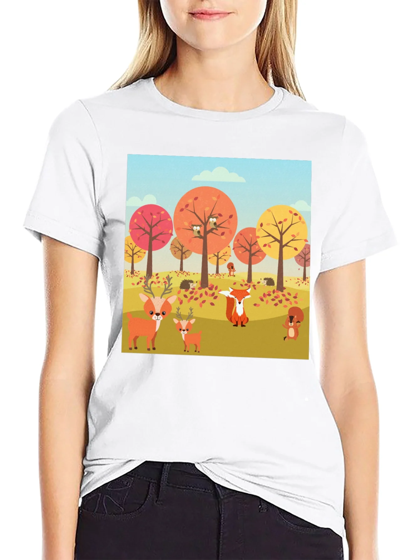 Rebbecca Autumn Forest Animals Graphic T-Shirt