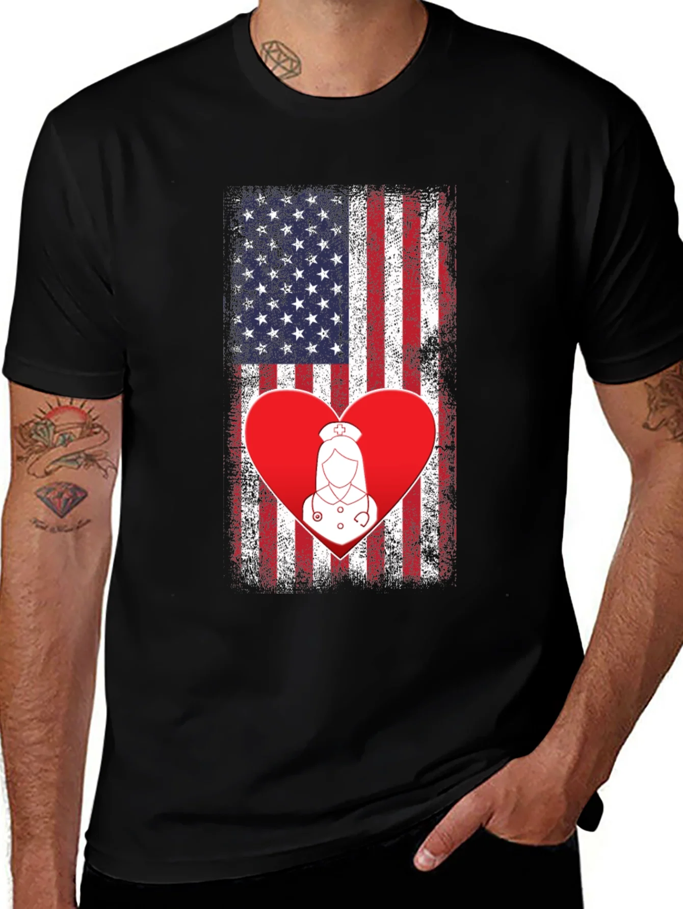 Rebbecca American Flag Nurse Heart T-Shirt