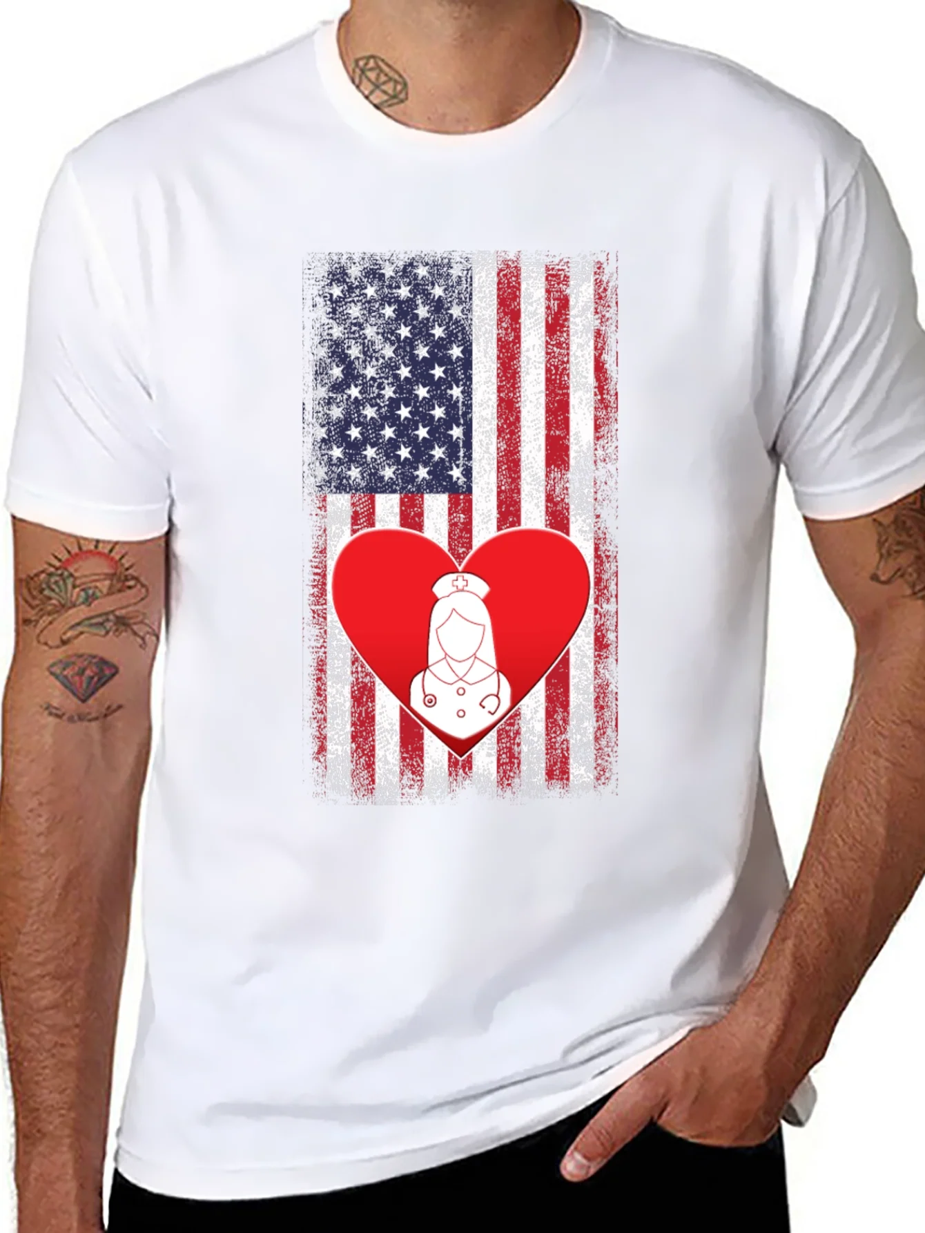Rebbecca American Flag Nurse Heart T-Shirt
