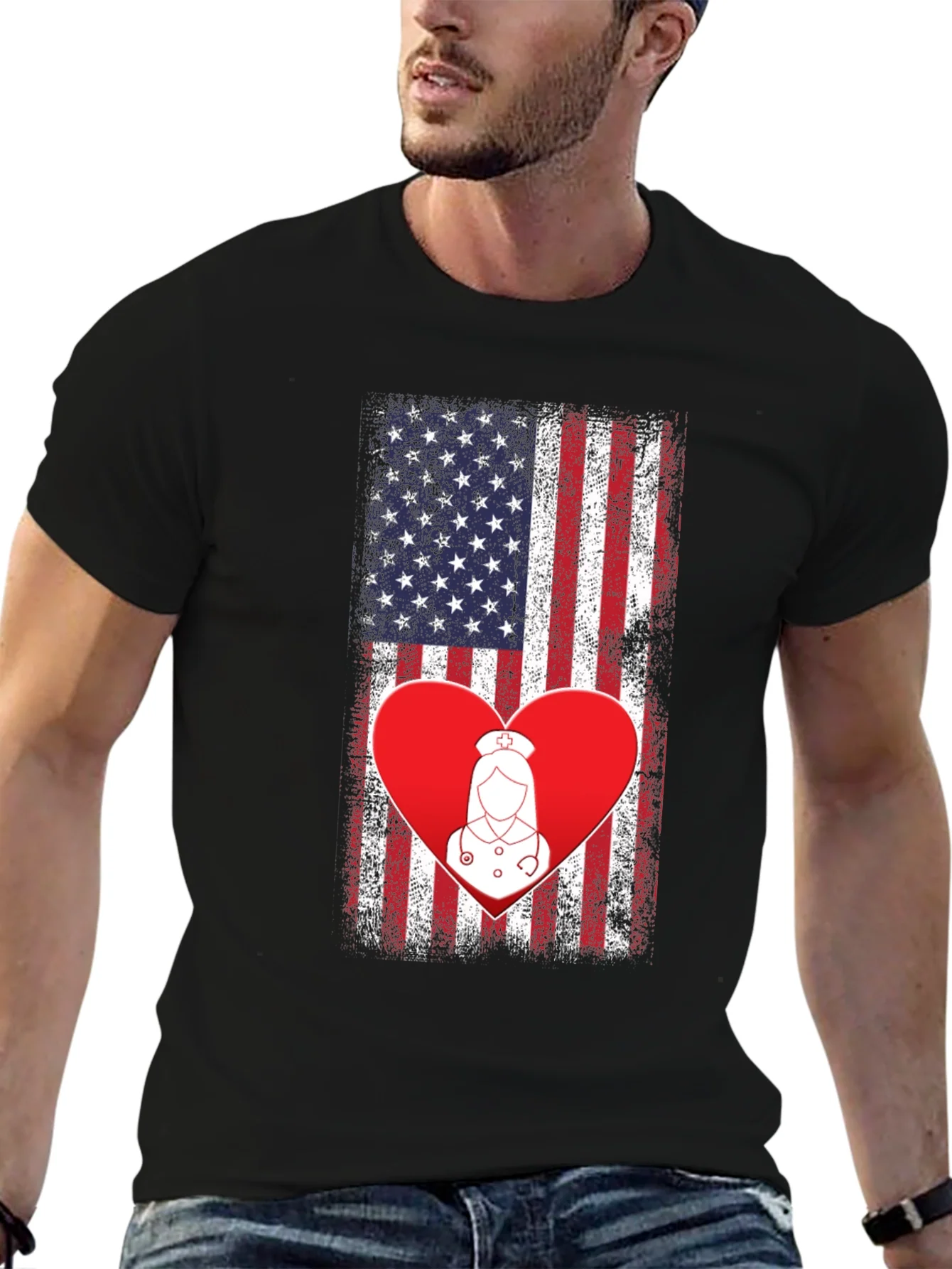 Rebbecca American Flag Nurse Heart T-Shirt