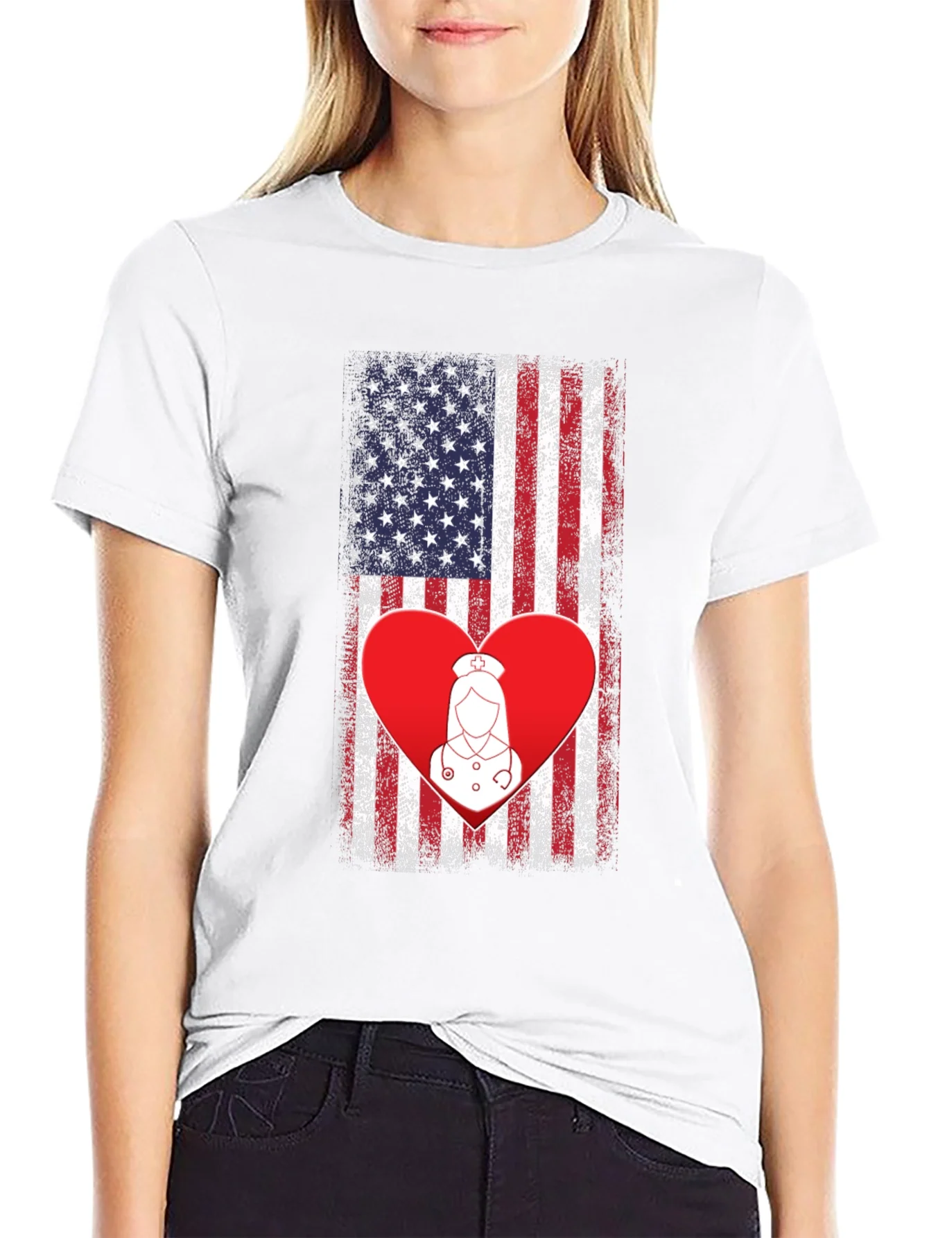 Rebbecca American Flag Nurse Heart T-Shirt