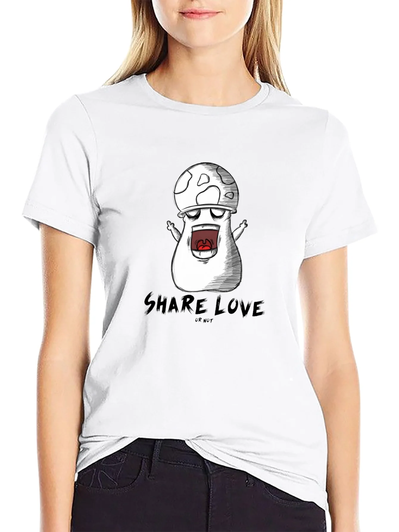 Rebbecca Mushroom Cartoon Graphic Black T-Shirt