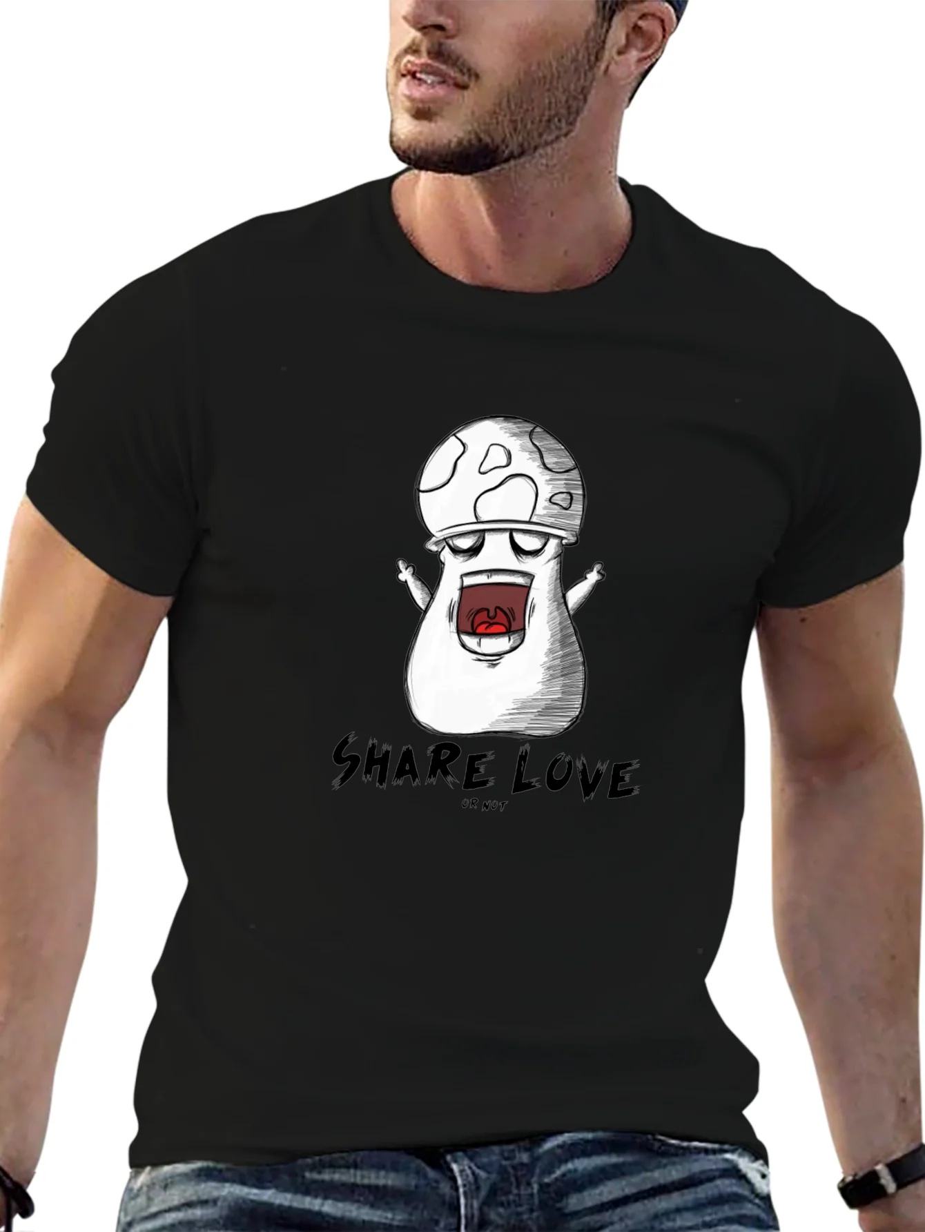 Rebbecca Mushroom Cartoon Graphic Black T-Shirt