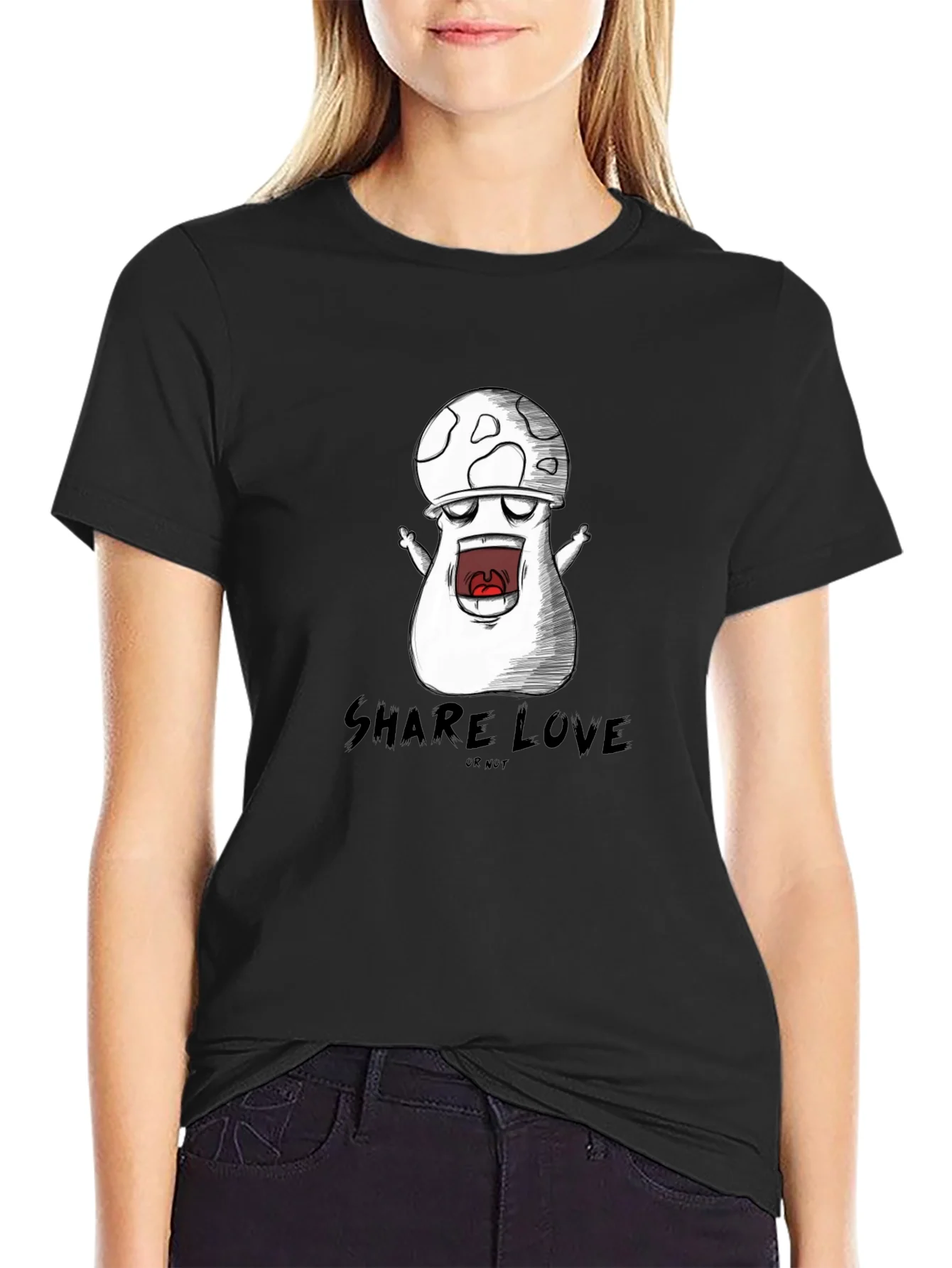 Rebbecca Mushroom Cartoon Graphic Black T-Shirt