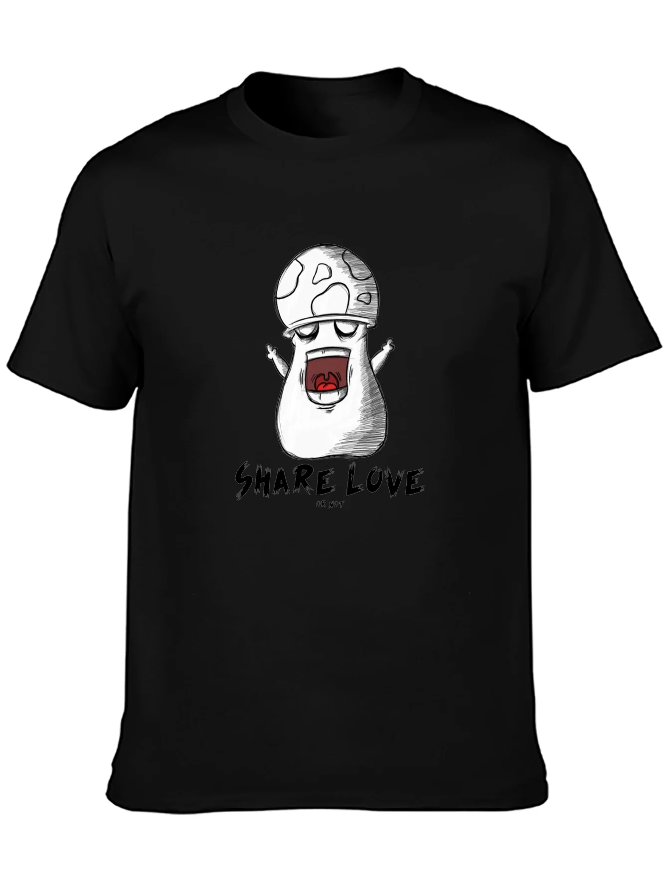 Rebbecca Mushroom Cartoon Graphic Black T-Shirt