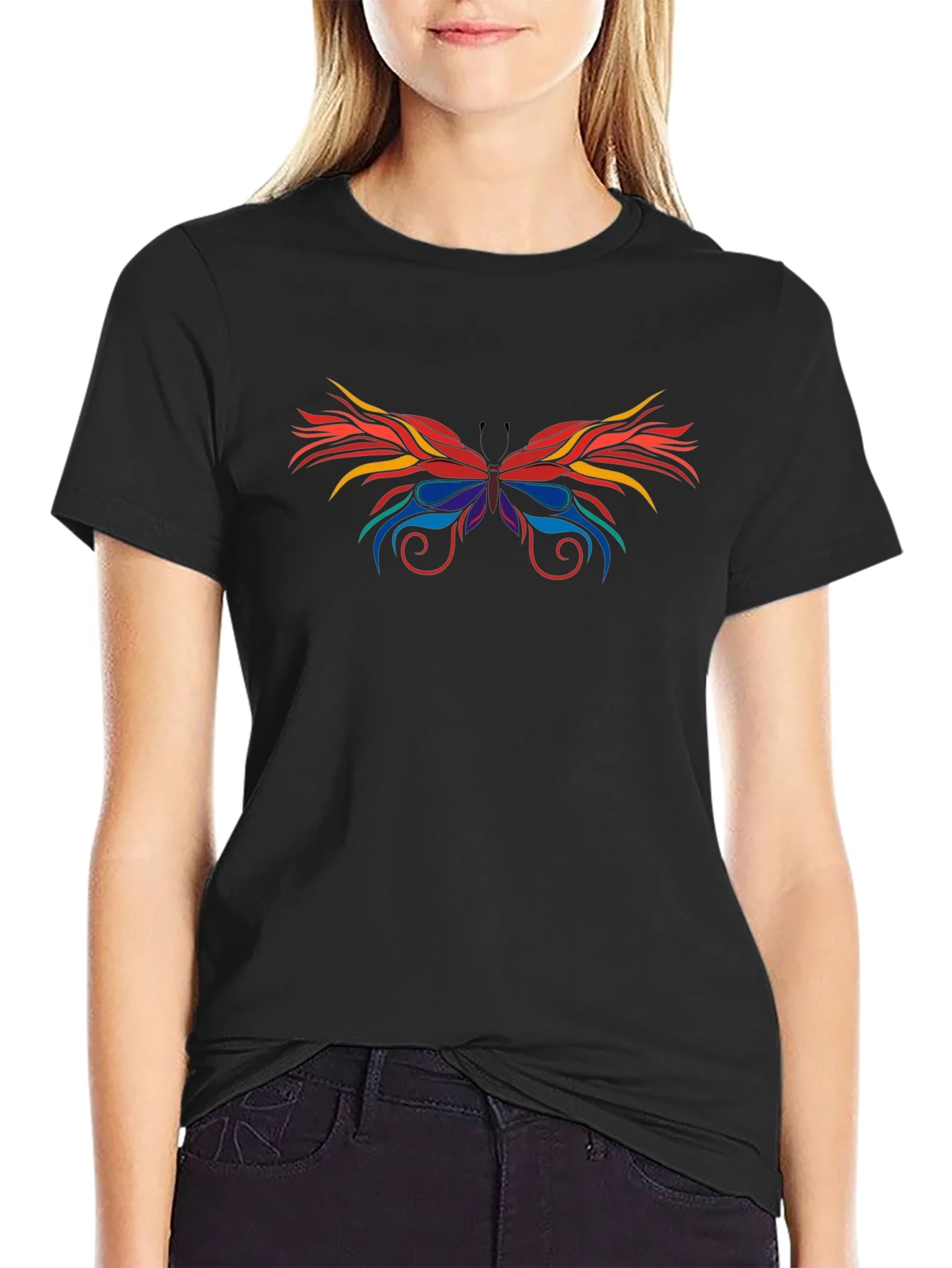 Rebbecca Abstract Butterfly Graphic Black T-Shirt