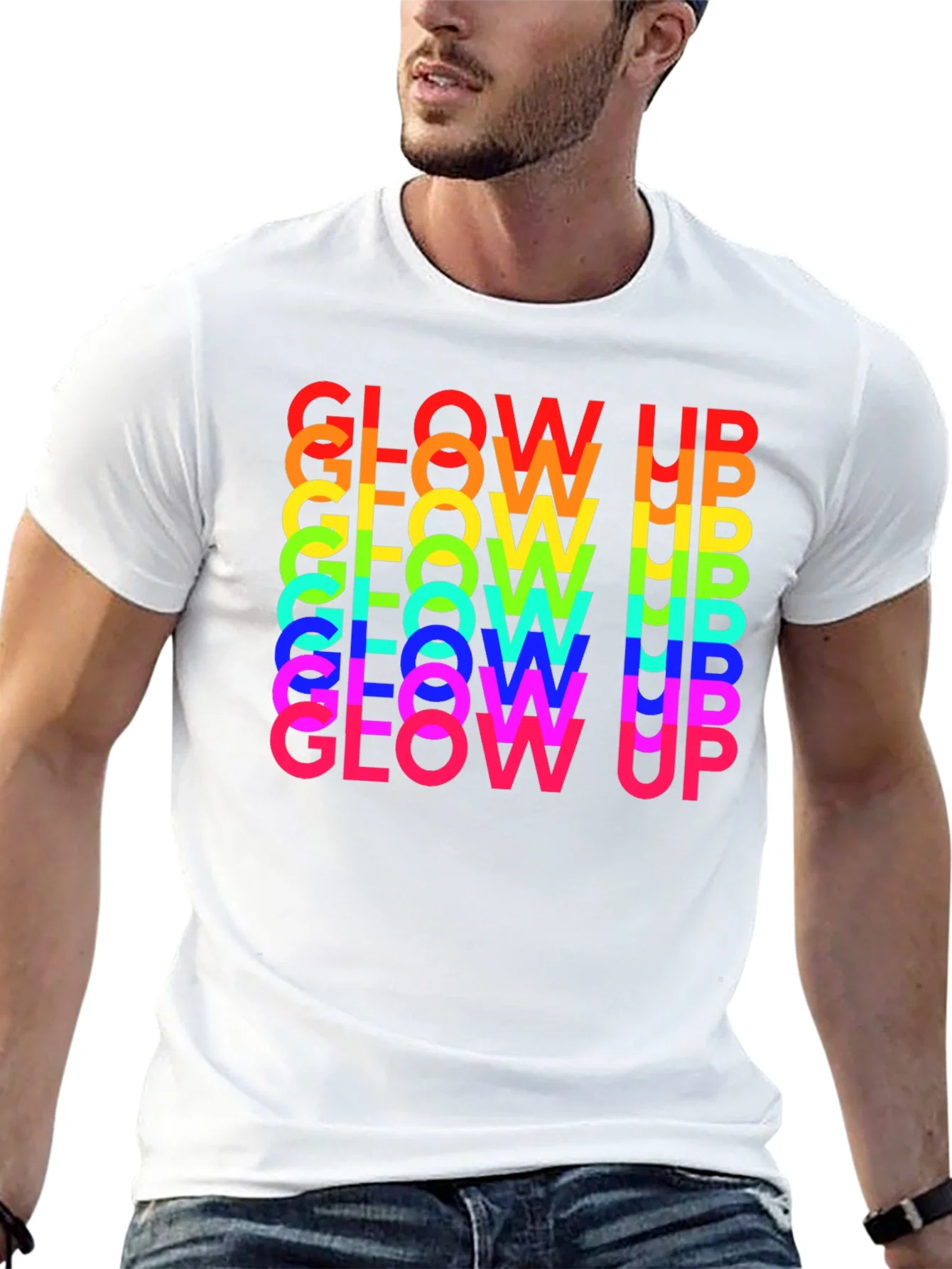 Rebbecca Glow Up Rainbow Text Graphic Tee - Black