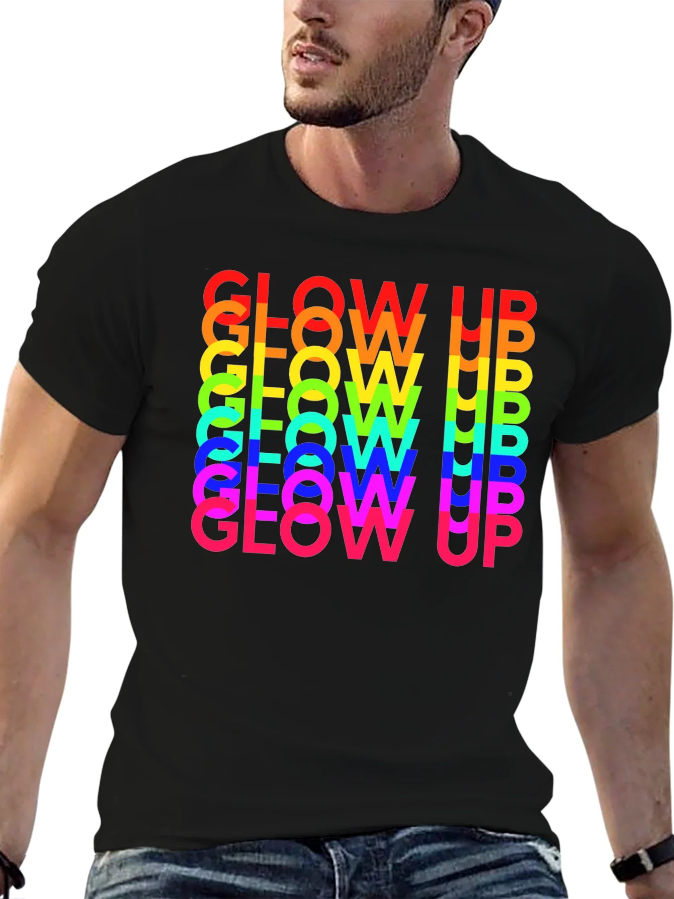 Rebbecca Glow Up Rainbow Text Graphic Tee - Black