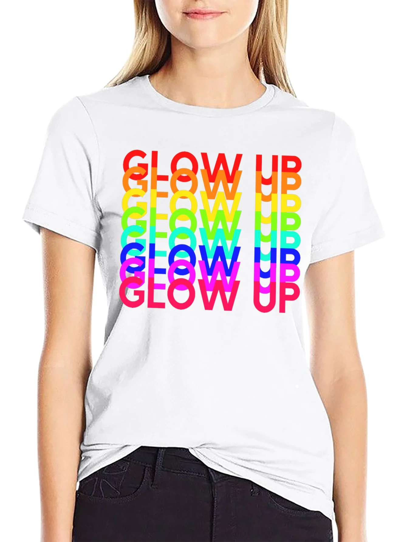 Rebbecca Glow Up Rainbow Text Graphic Tee - Black