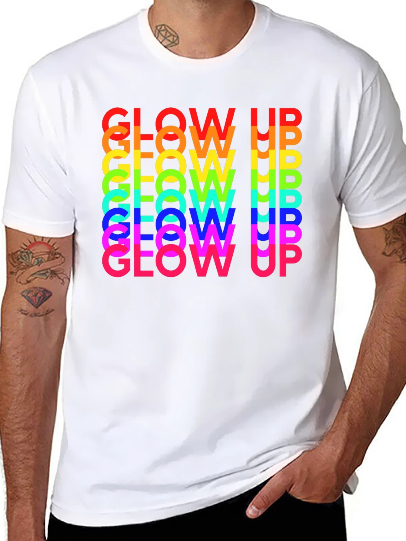 Rebbecca Glow Up Rainbow Text Graphic Tee - Black