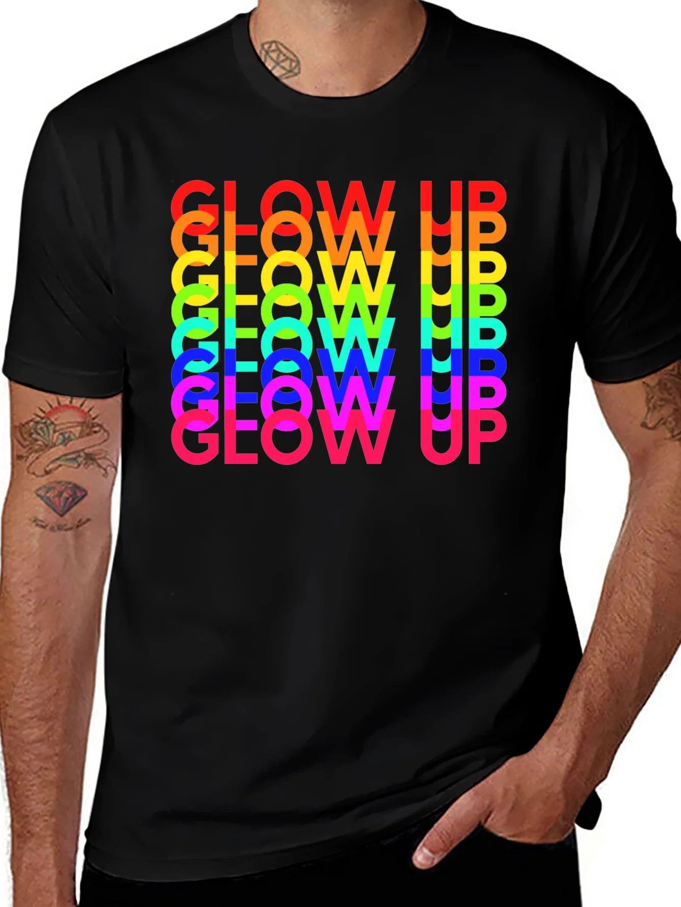 Rebbecca Glow Up Rainbow Text Graphic Tee - Black