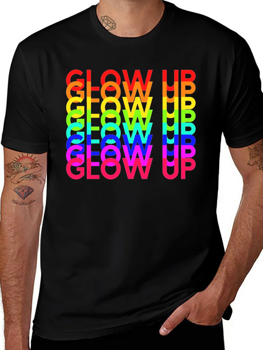 Rebbecca Glow Up Rainbow Text Graphic Tee - Black