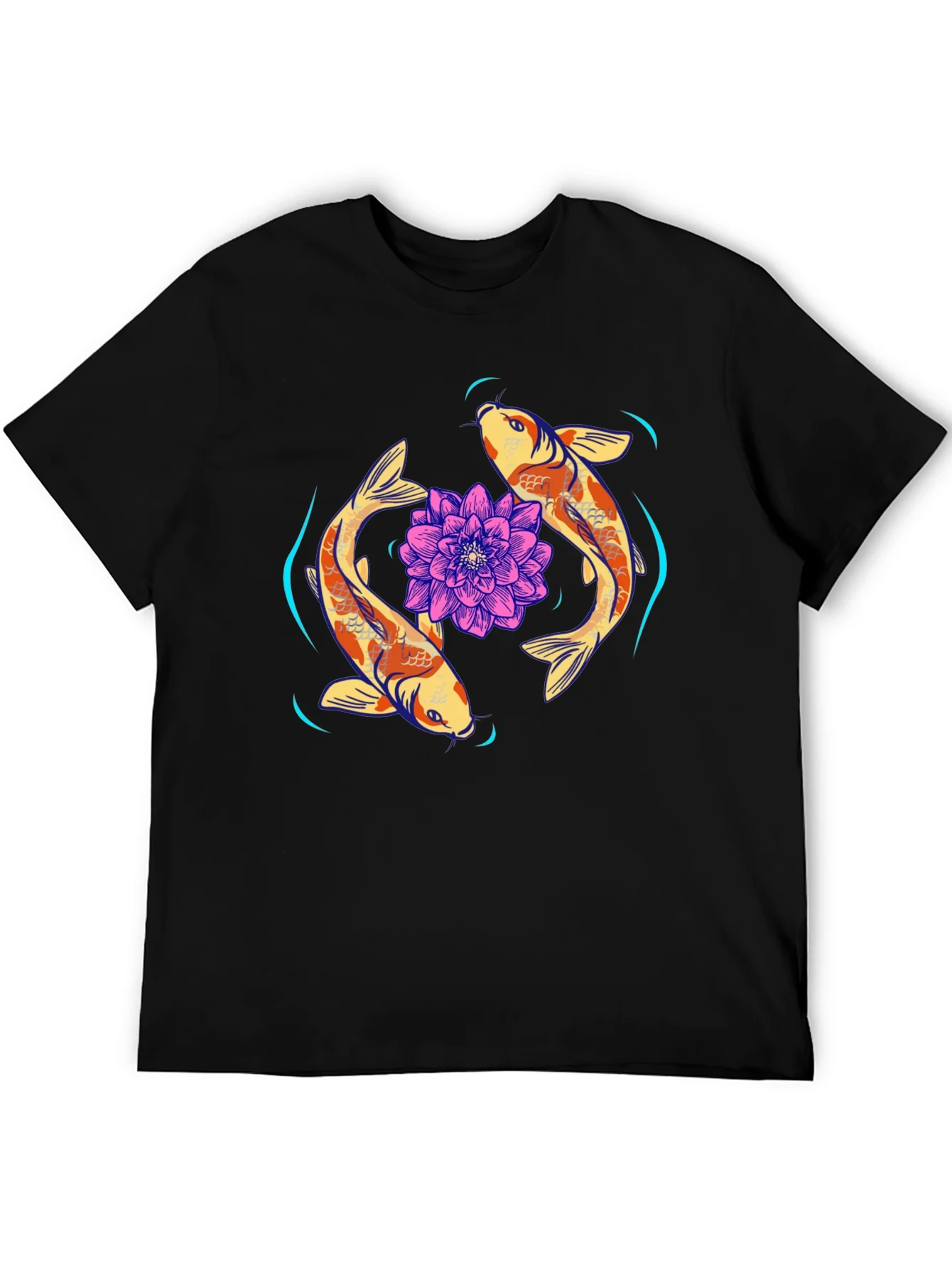 Camiseta Negra con Dise?o Koi y Loto