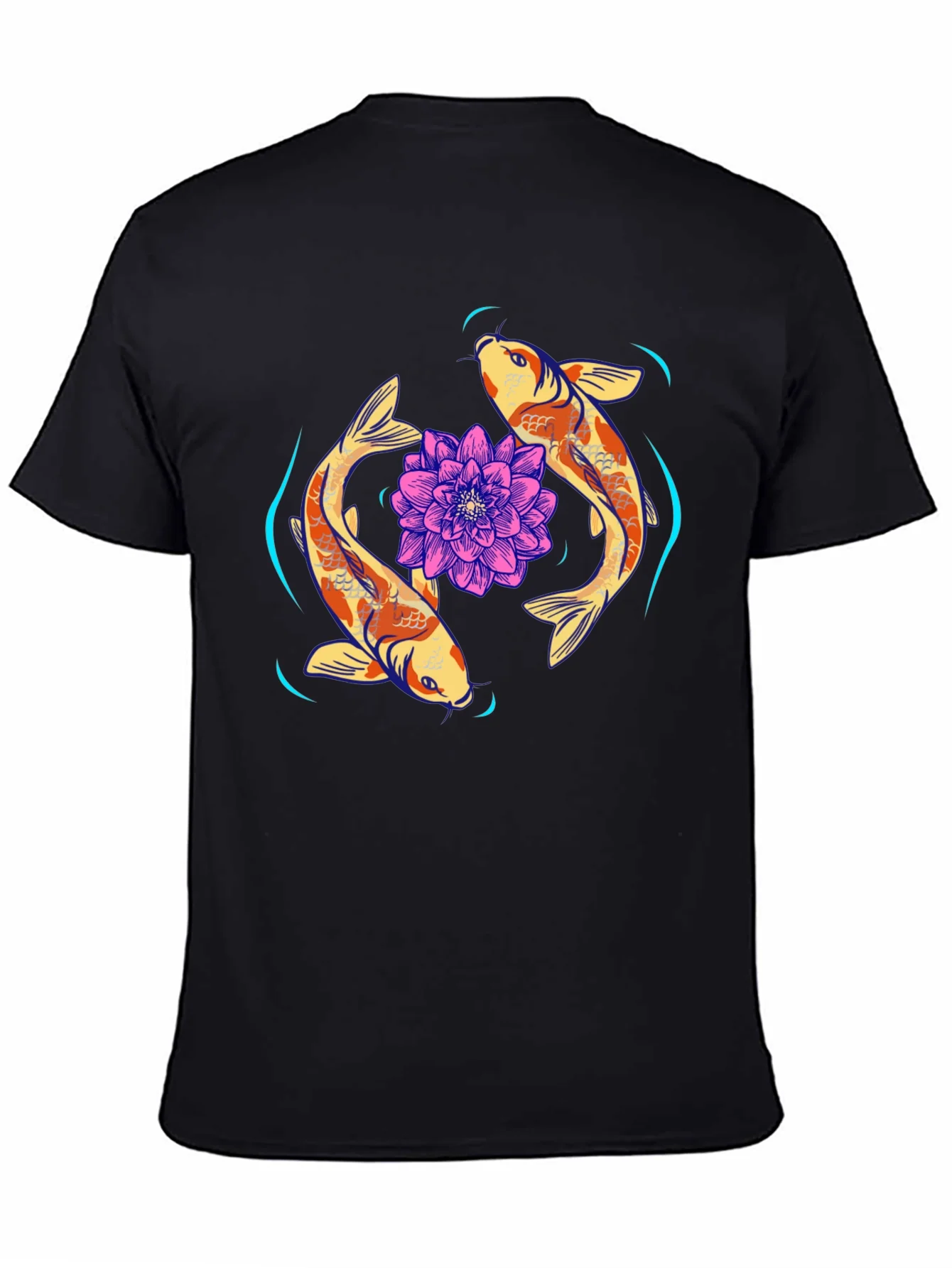 Camiseta Negra con Dise?o Koi y Loto