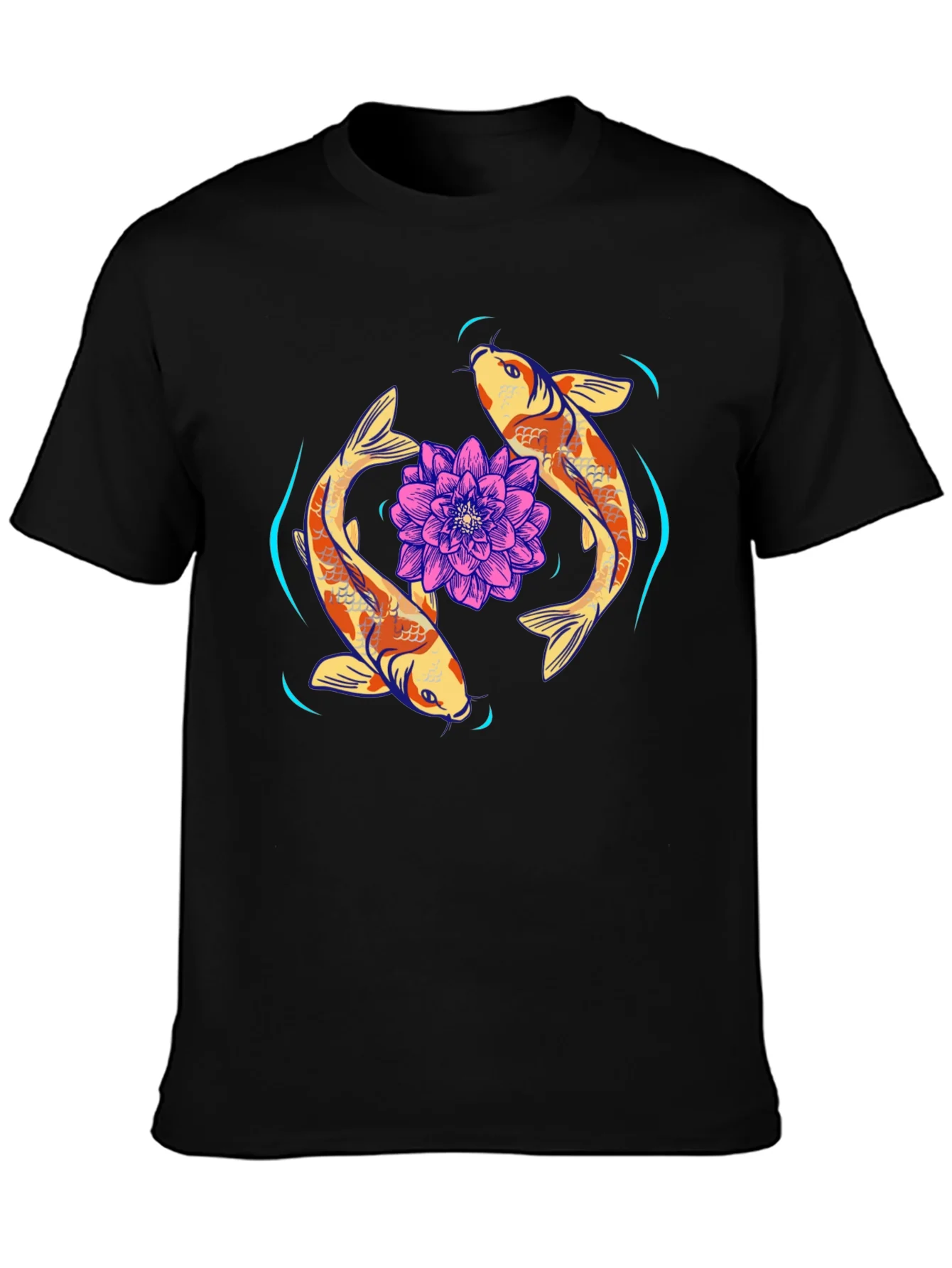 Camiseta Negra con Dise?o Koi y Loto