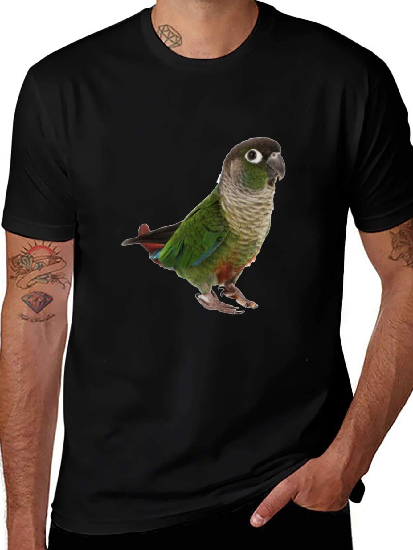 Camiseta Negra con Loro Verde - Dise?o ¨²nico