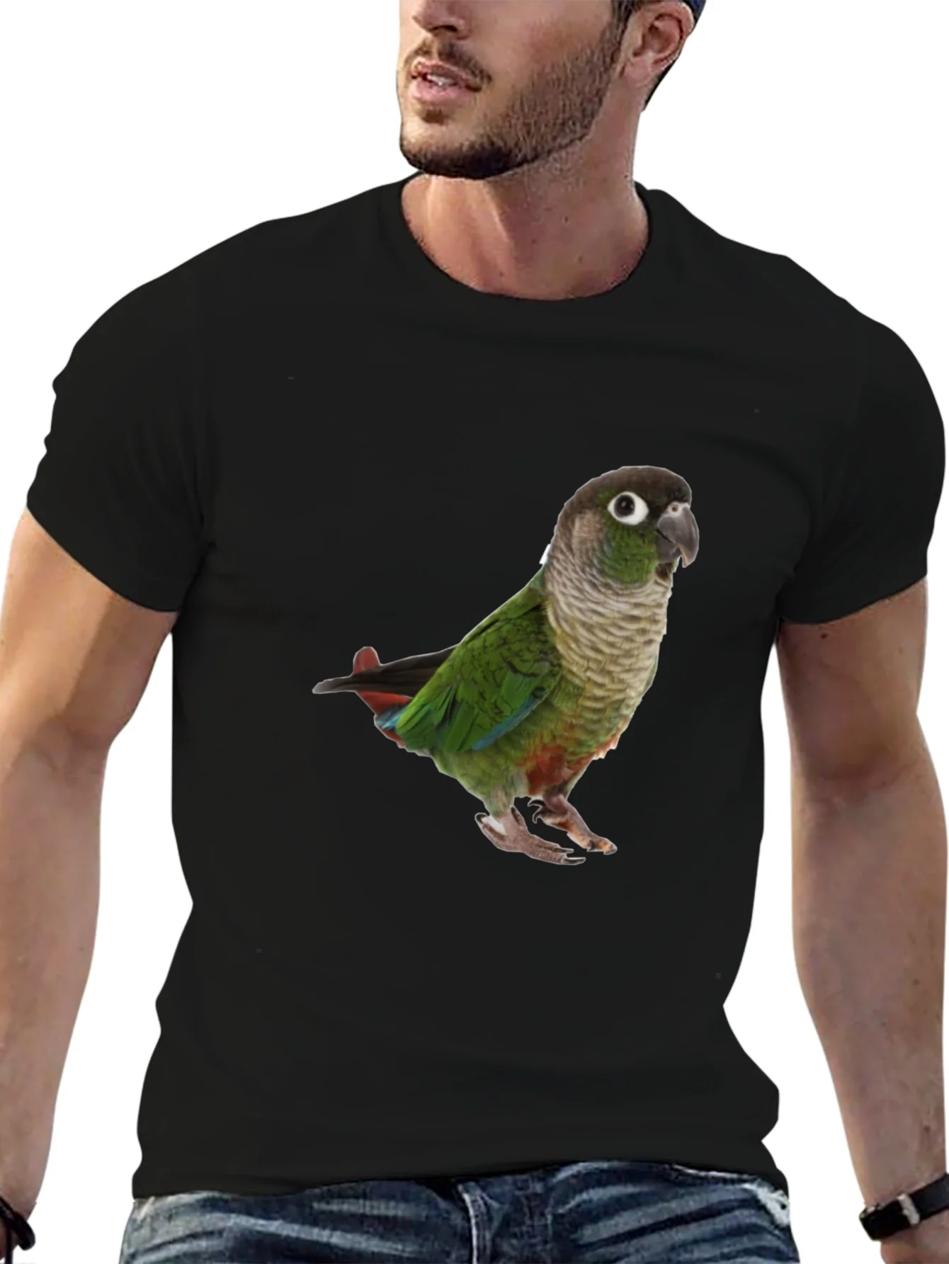 Camiseta Negra con Loro Verde - Dise?o ¨²nico
