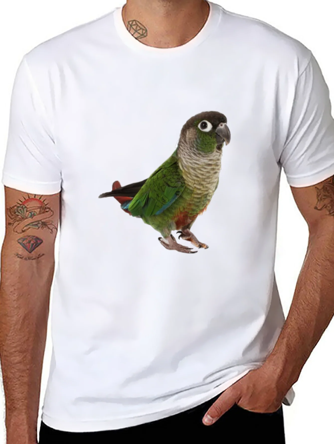 Camiseta Negra con Loro Verde - Dise?o ¨²nico
