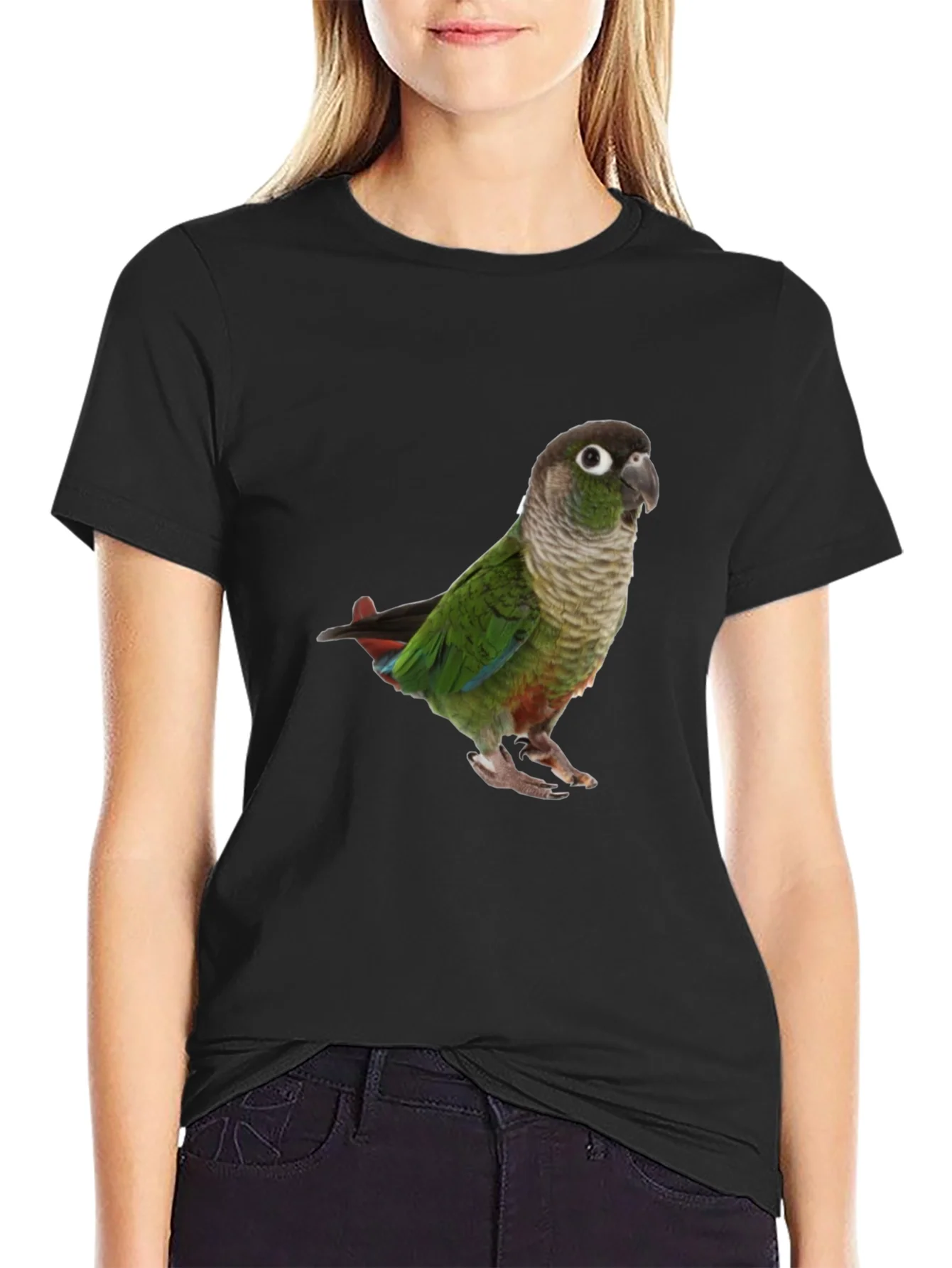 Camiseta Negra con Loro Verde - Dise?o ¨²nico