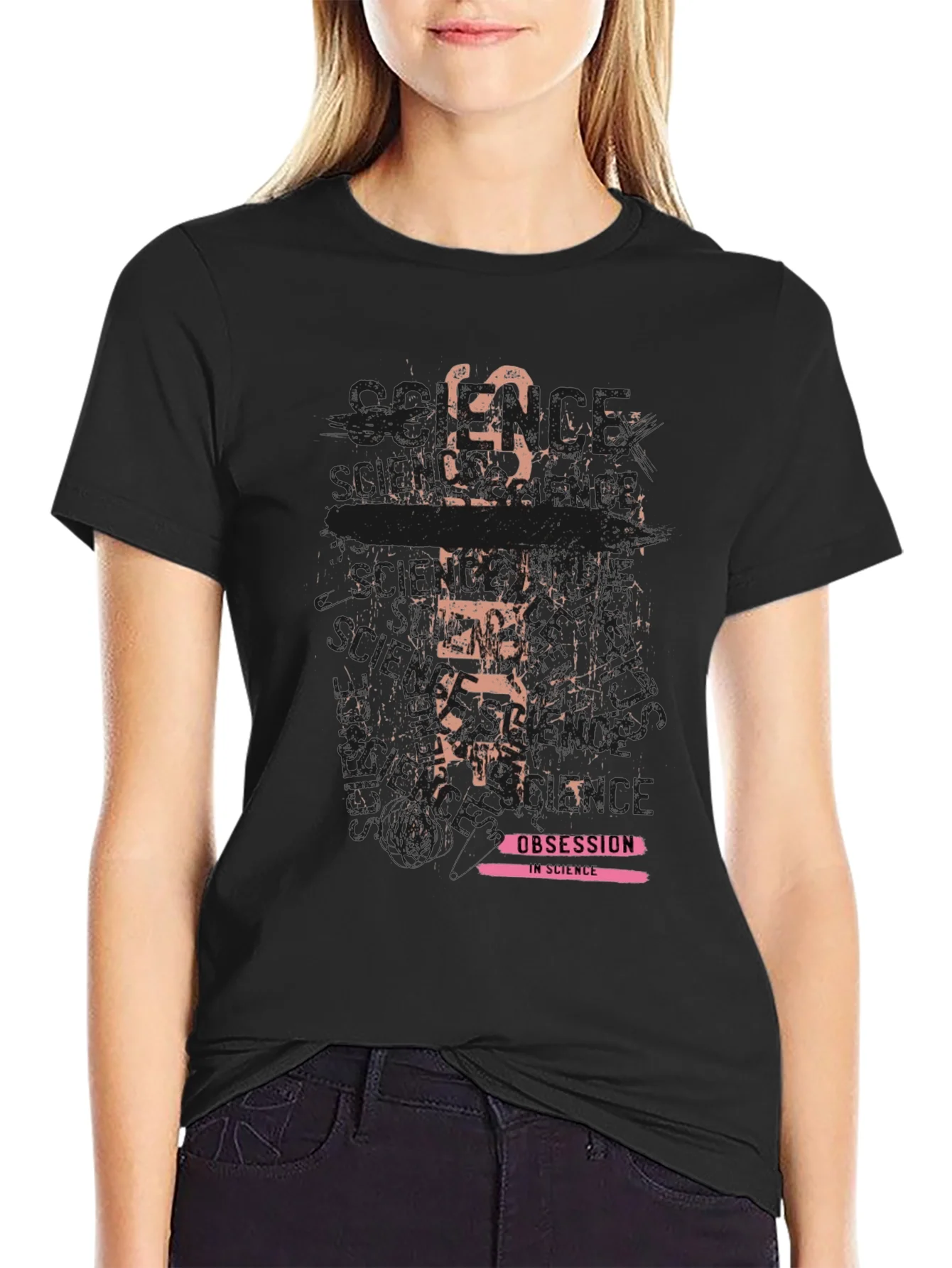 Camiseta Negra con Dise?o Obsesi¨®n en la Ciencia