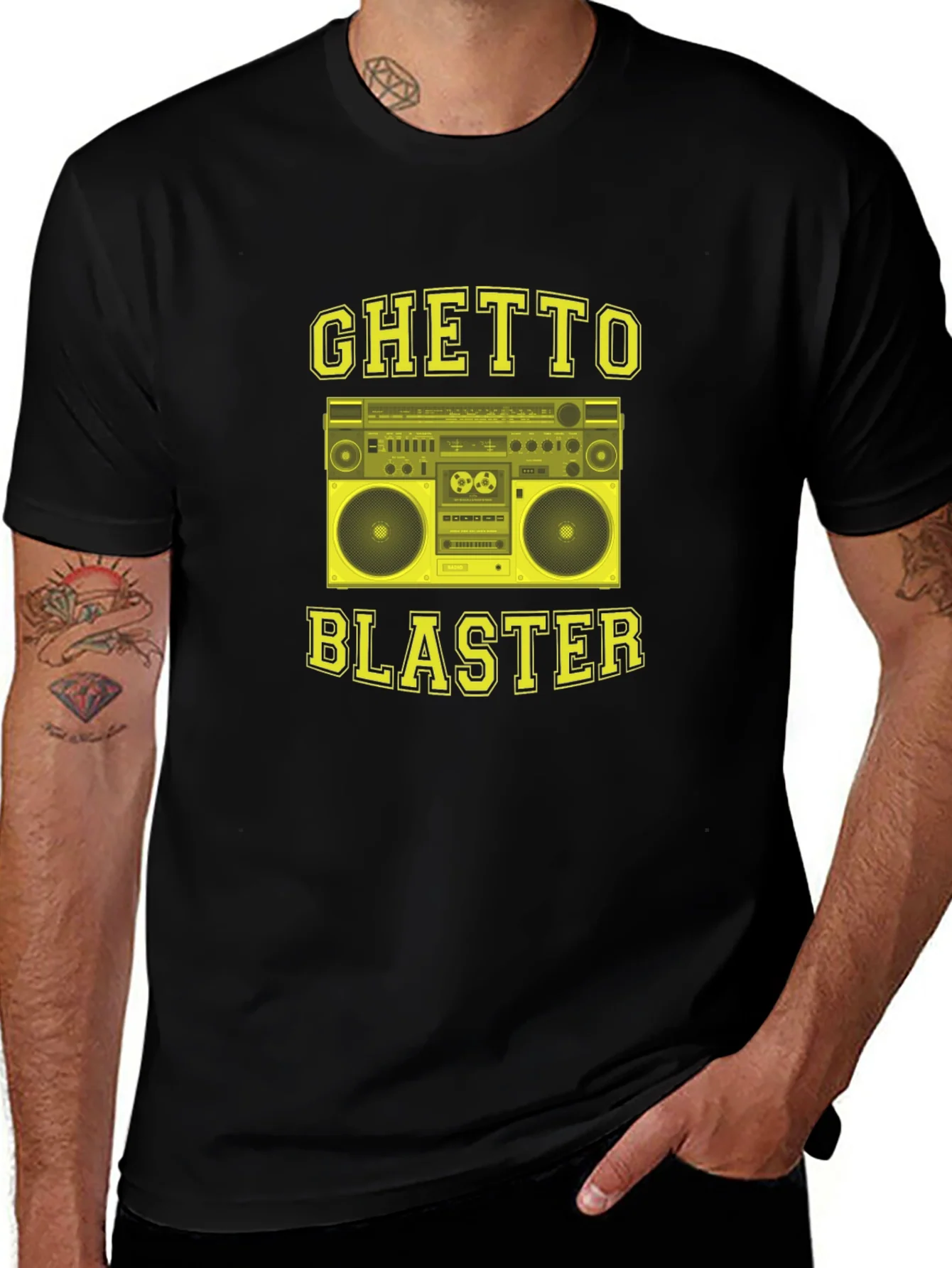 Camiseta Negra con Dise?o Ghetto Blaster Retro