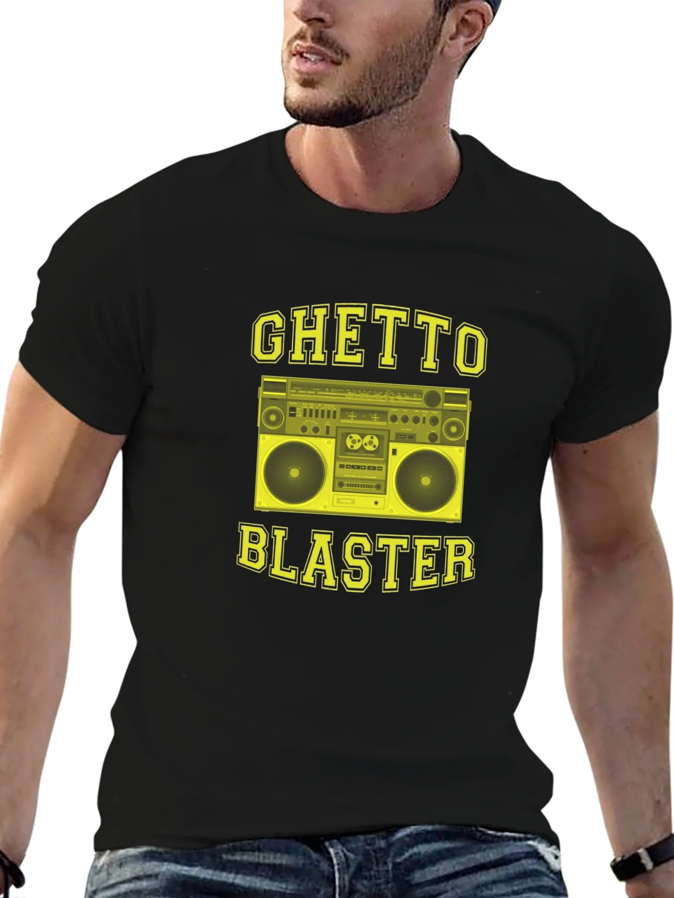 Camiseta Negra con Dise?o Ghetto Blaster Retro