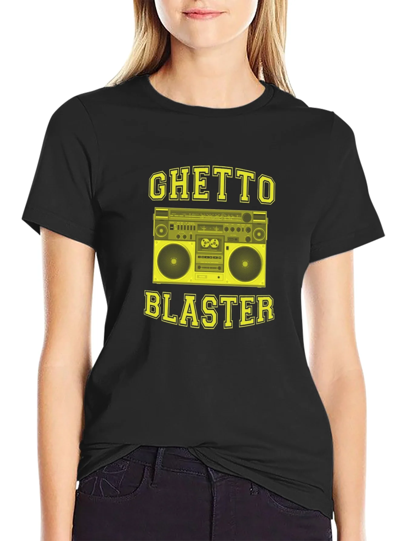 Camiseta Negra con Dise?o Ghetto Blaster Retro