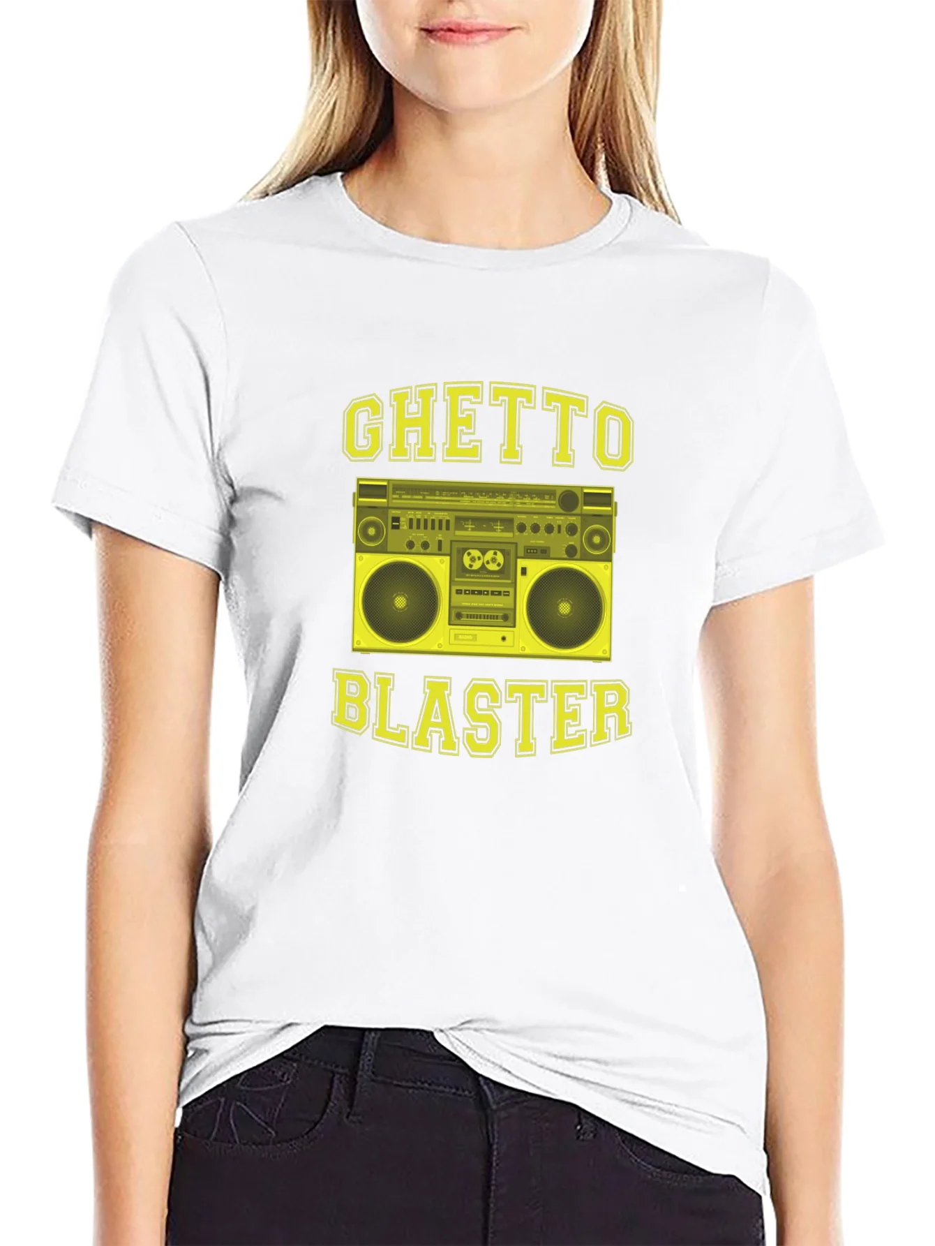 Camiseta Negra con Dise?o Ghetto Blaster Retro