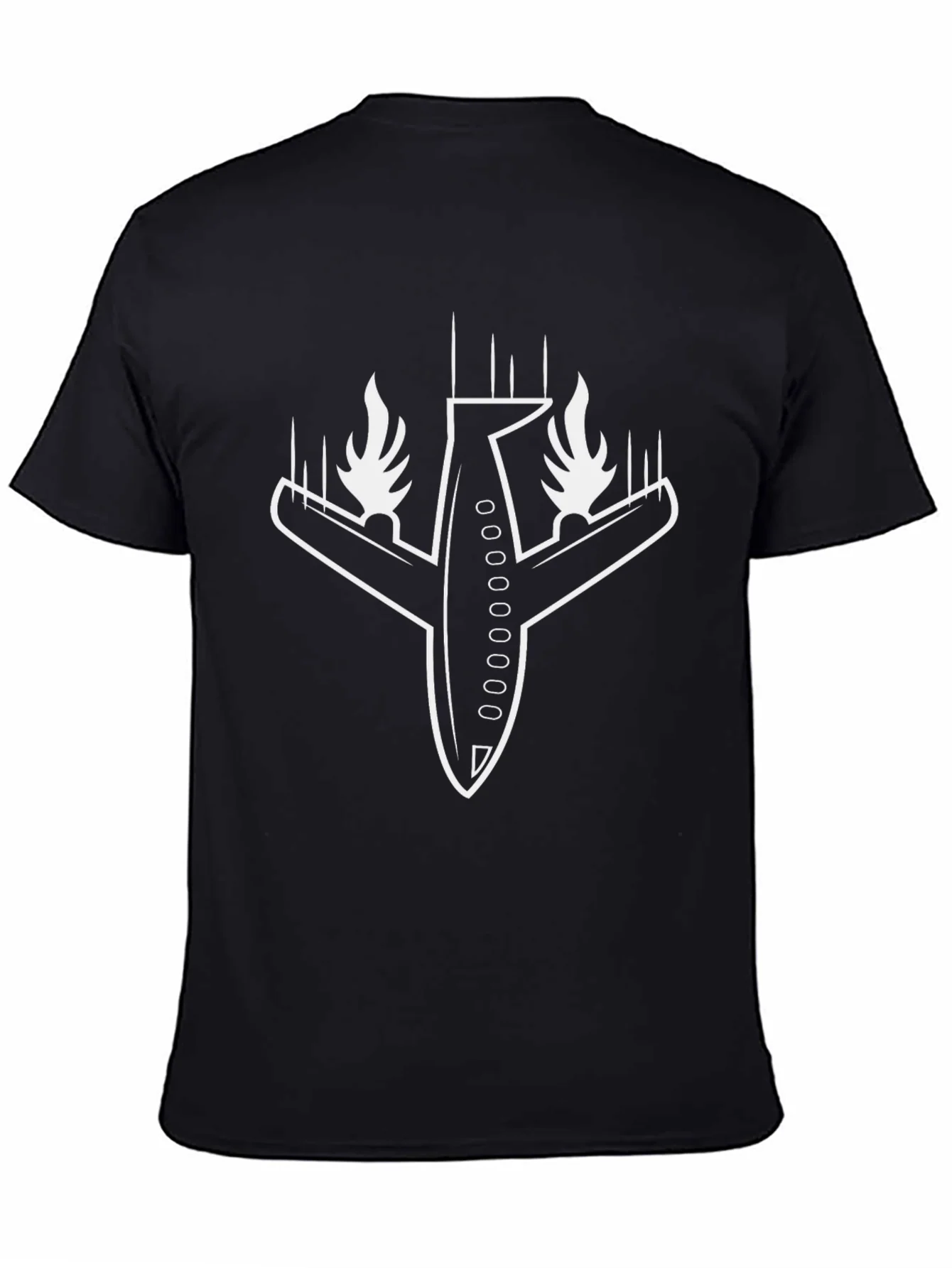 Camiseta Negra con Dise?o de Avi¨®n en Llamas
