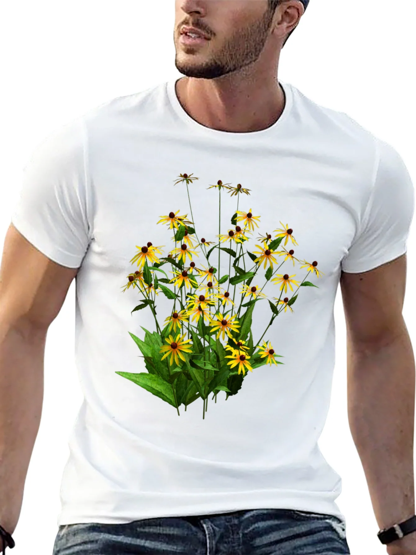 Camiseta Negra con Dise?o Floral de Girasoles