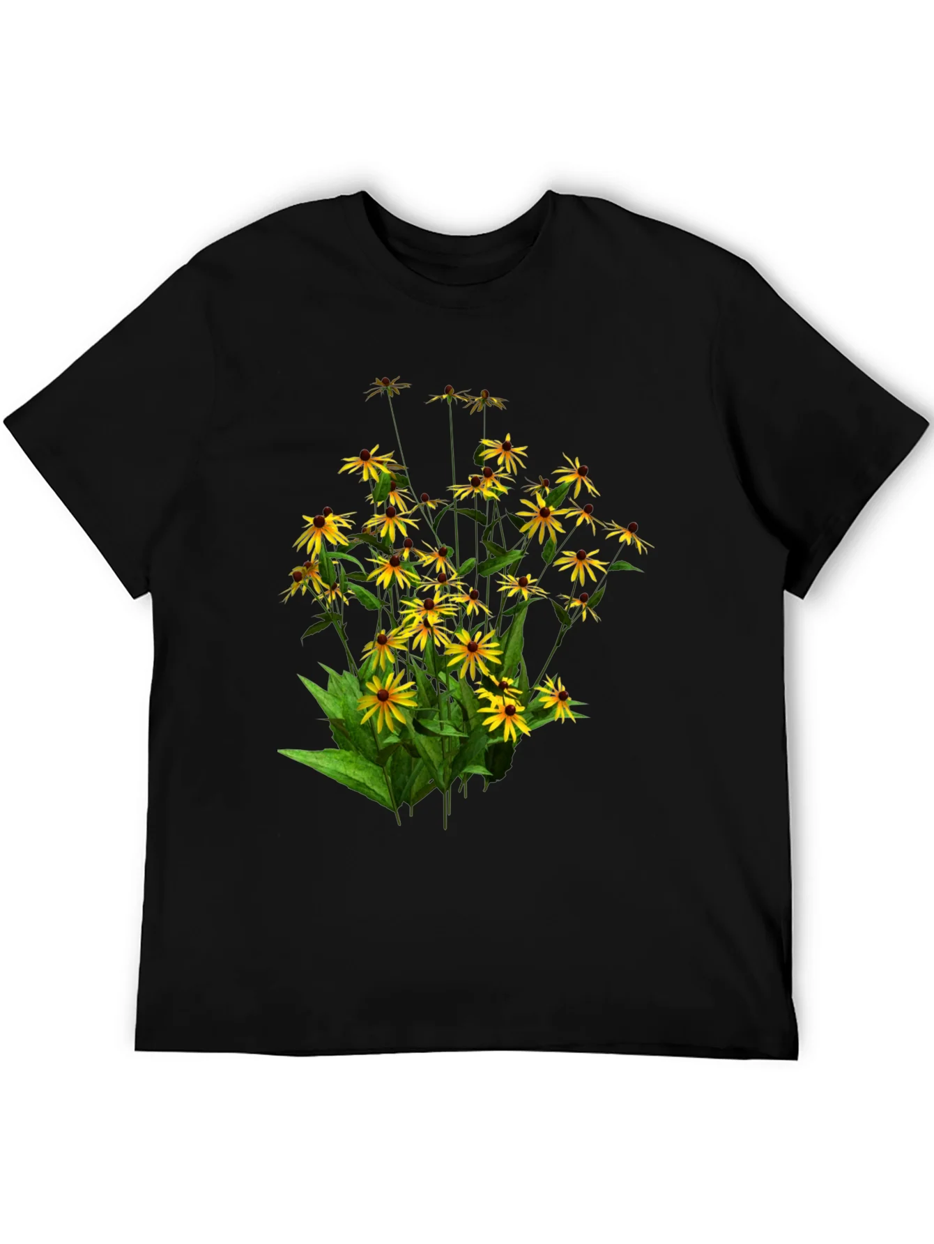 Camiseta Negra con Dise?o Floral de Girasoles