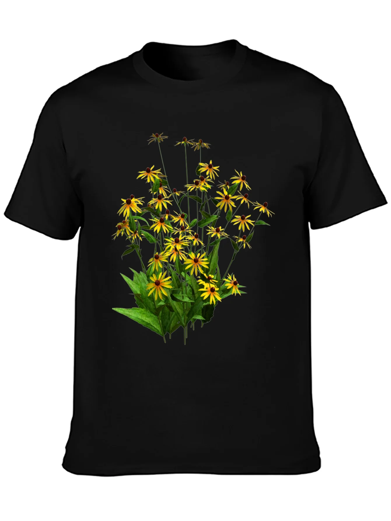Camiseta Negra con Dise?o Floral de Girasoles