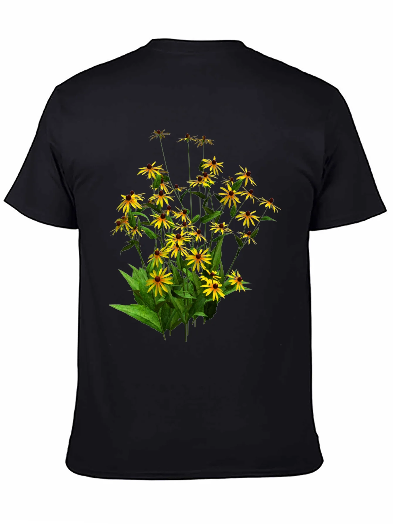 Camiseta Negra con Dise?o Floral de Girasoles