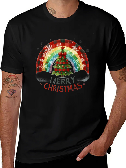 Camiseta Negra Navide?a Arco¨ªris ¨¢rbol Navidad