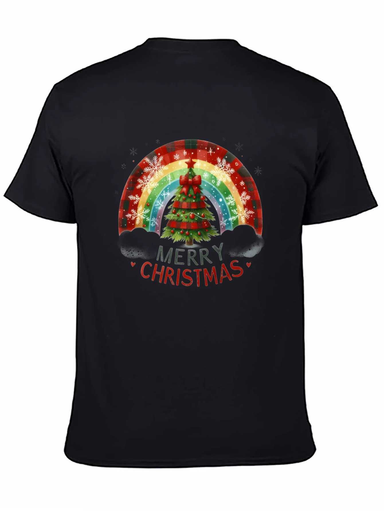 Camiseta Negra Navide?a Arco¨ªris ¨¢rbol Navidad