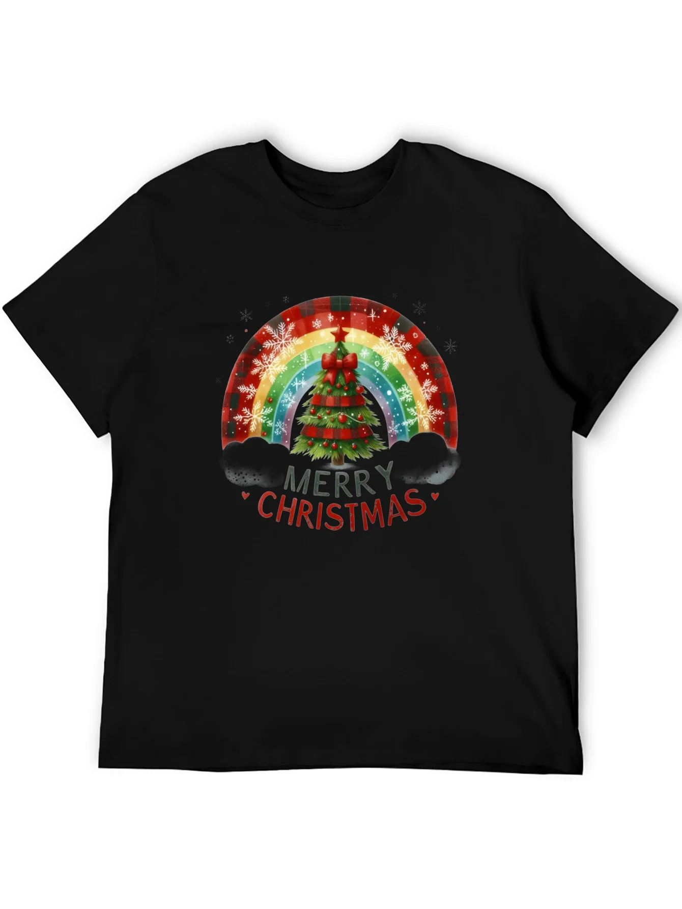 Camiseta Negra Navide?a Arco¨ªris ¨¢rbol Navidad