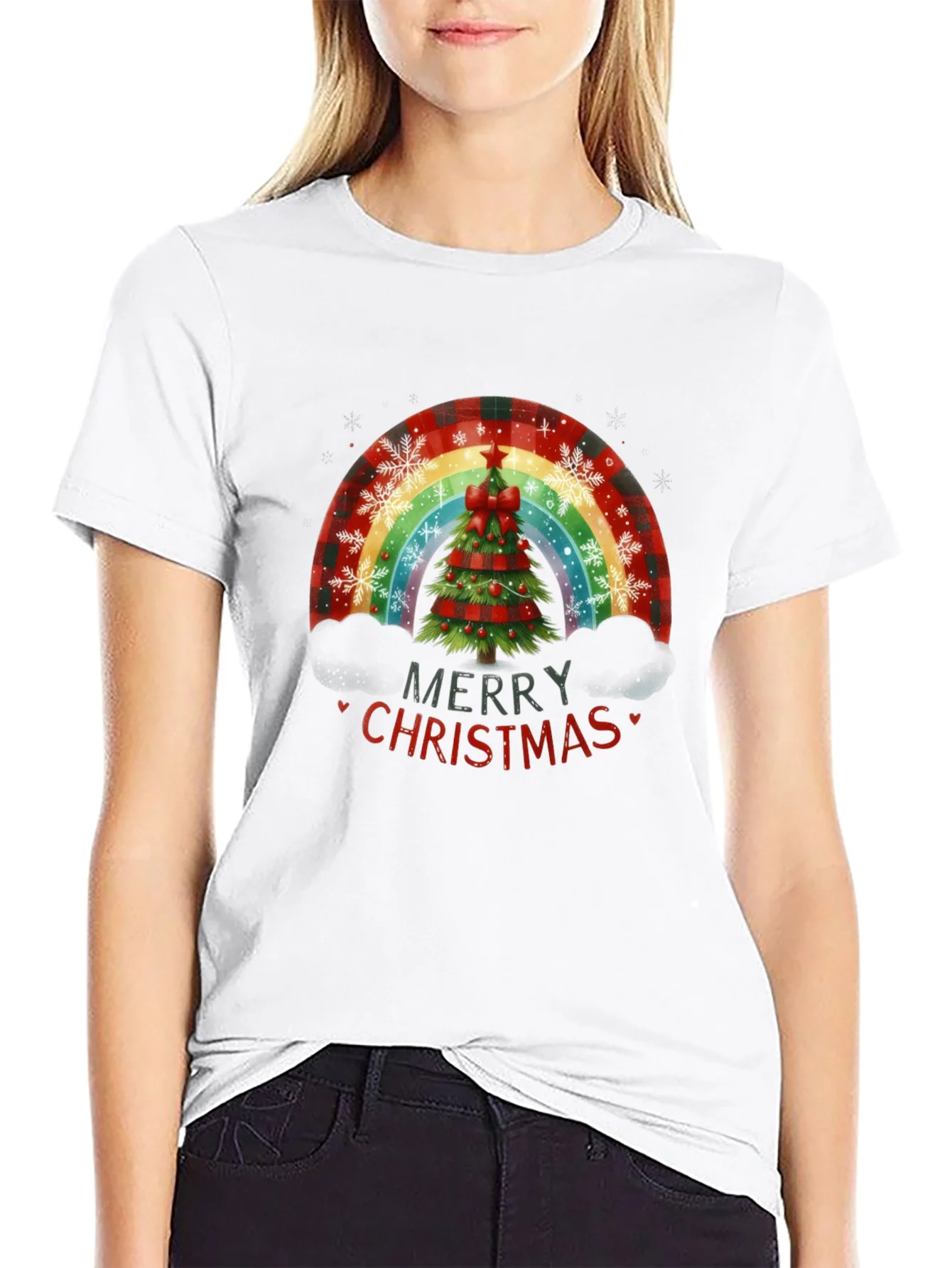 Camiseta Negra Navide?a Arco¨ªris ¨¢rbol Navidad