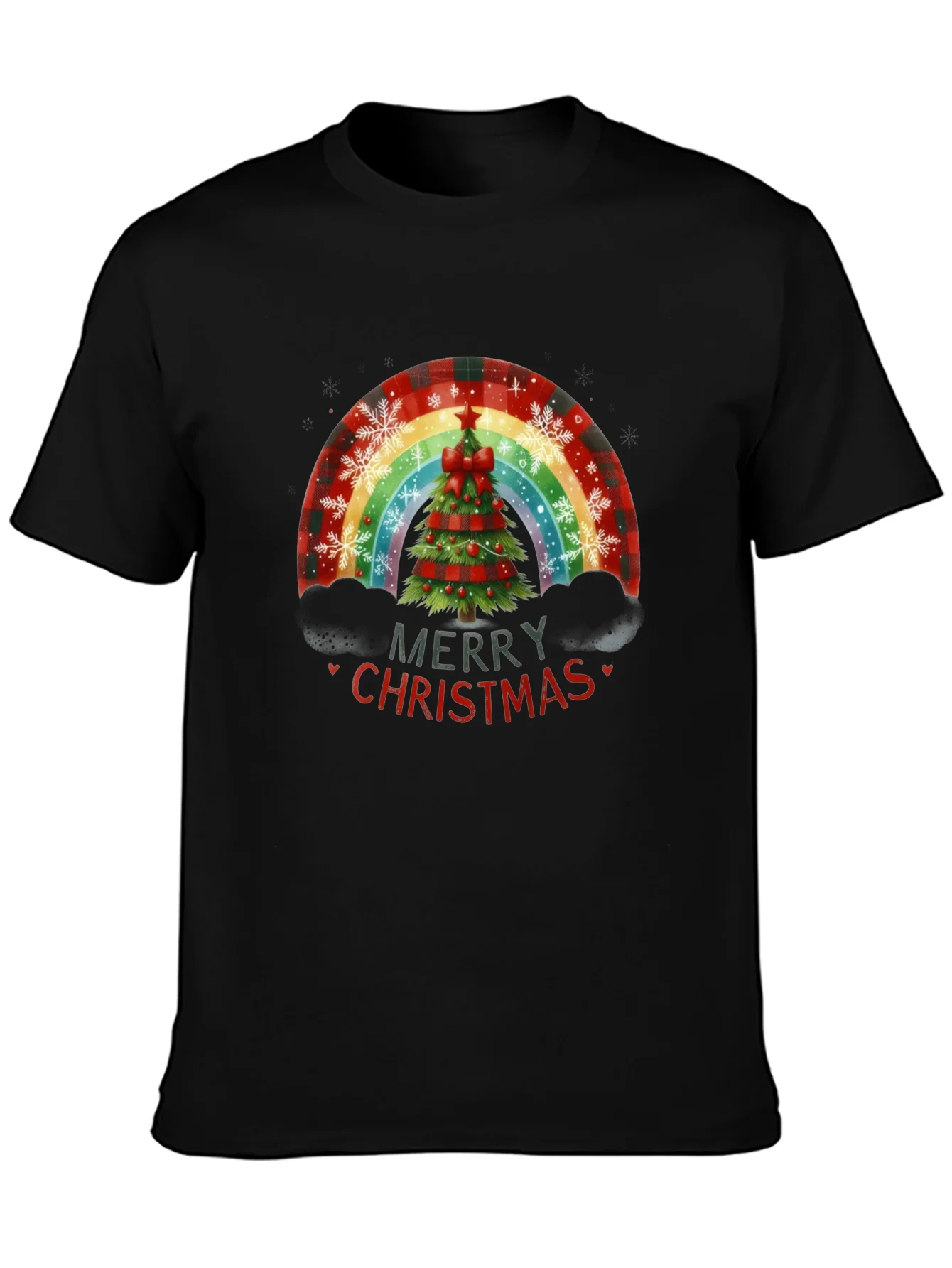 Camiseta Negra Navide?a Arco¨ªris ¨¢rbol Navidad