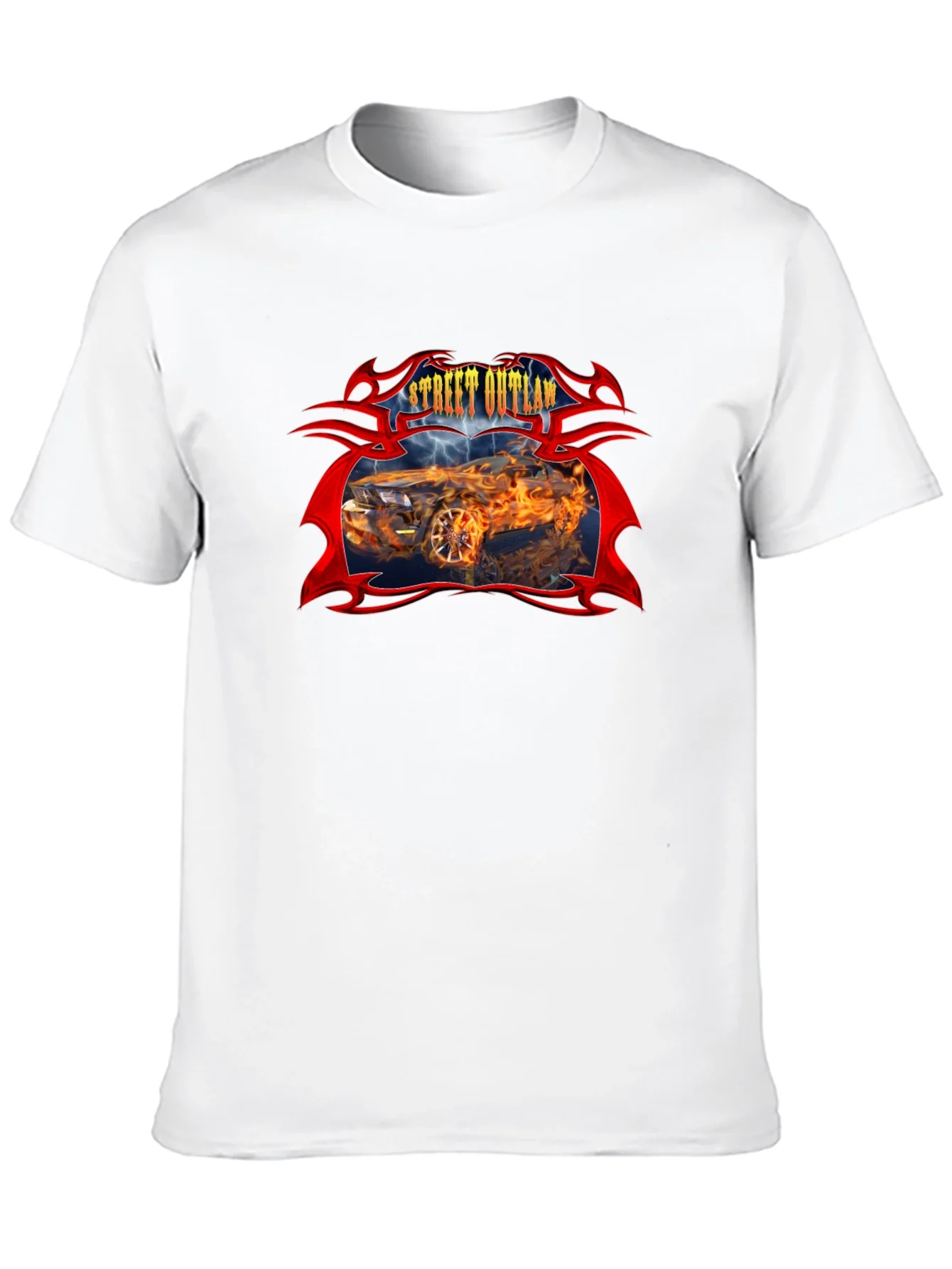 Camiseta Negra Street Outlaw Coche en Llamas