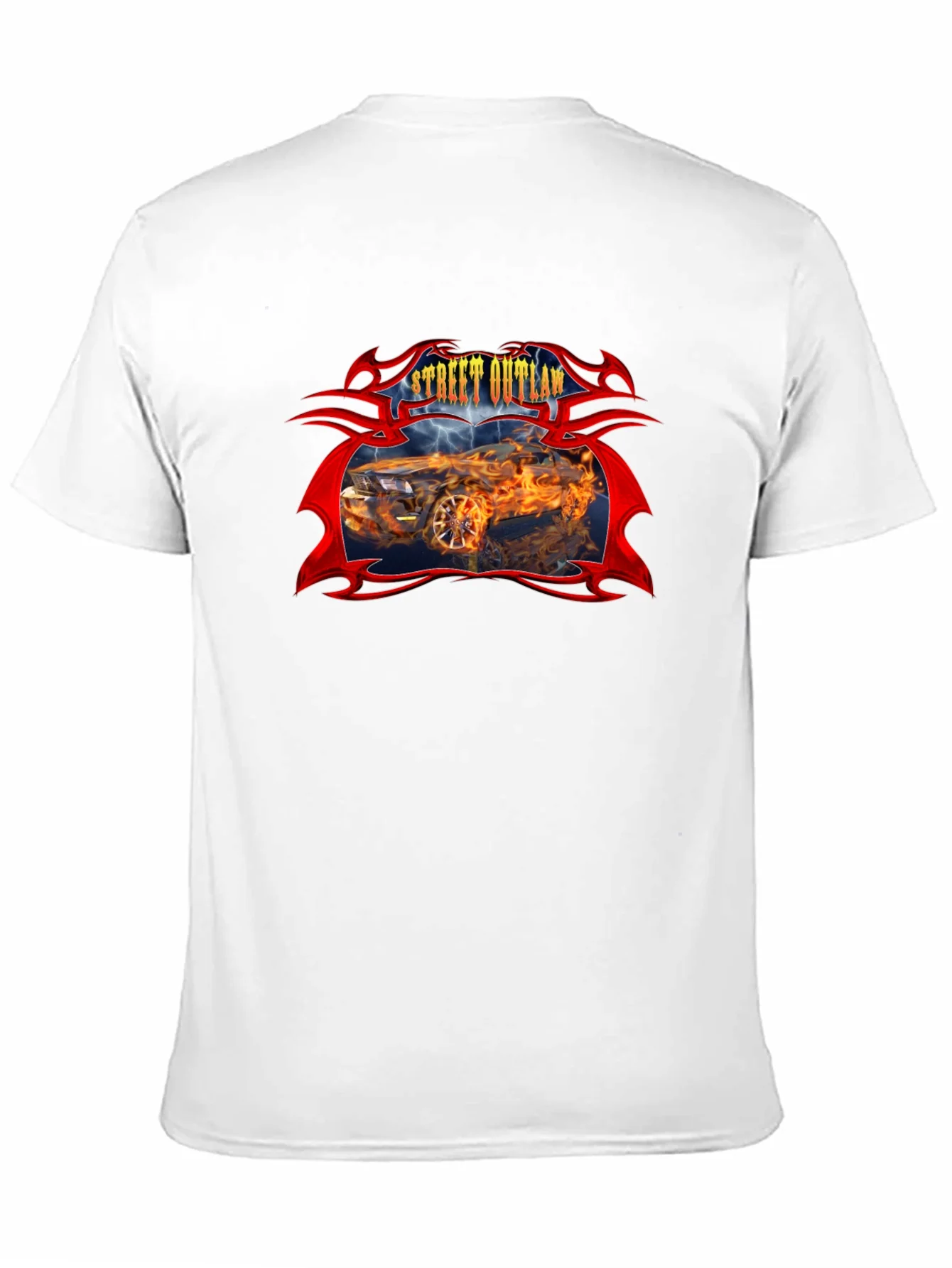 Camiseta Negra Street Outlaw Coche en Llamas
